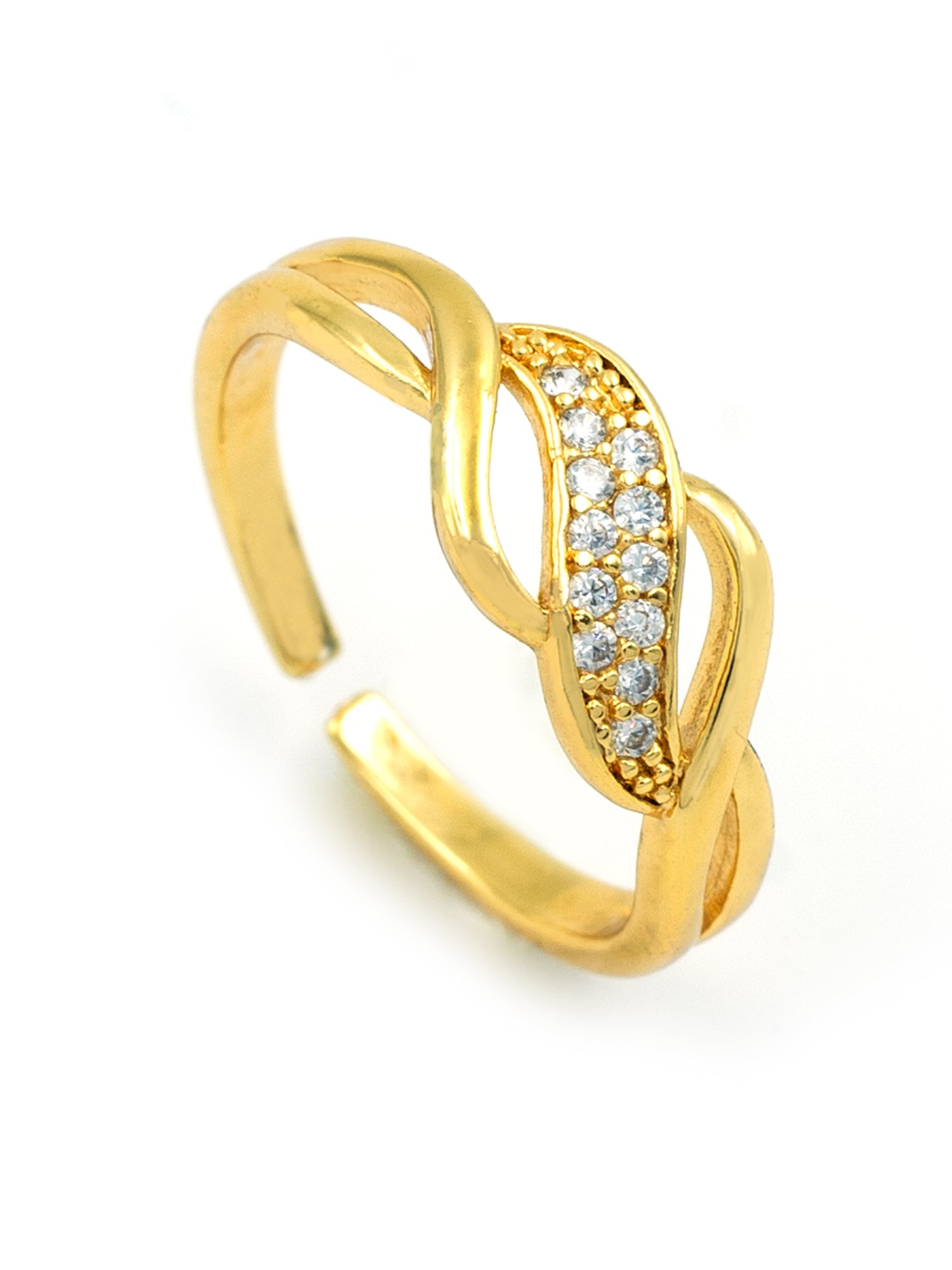 Artklim Gold-Plated Elegant Crystal-Studded Anti Tarnish Ring.