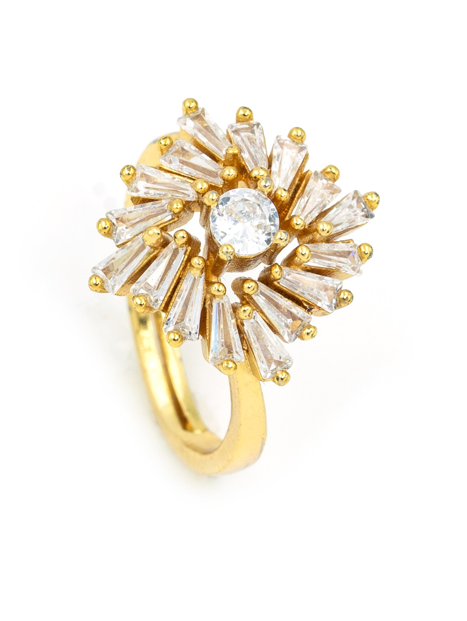 Artklim Gold-Plated Sunburst Solitaire Anti-Tarnish Ring