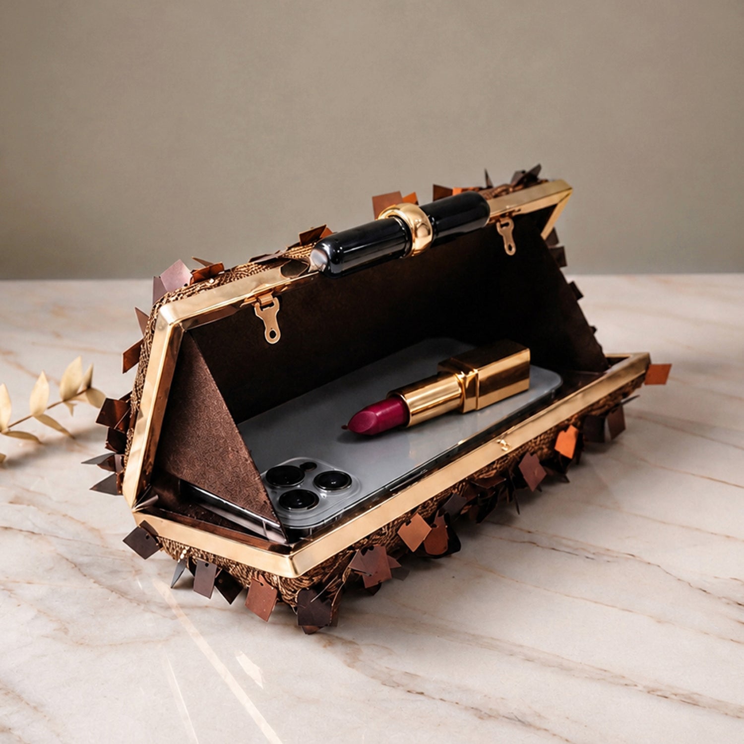 Artklim Brown Sequins Clutch