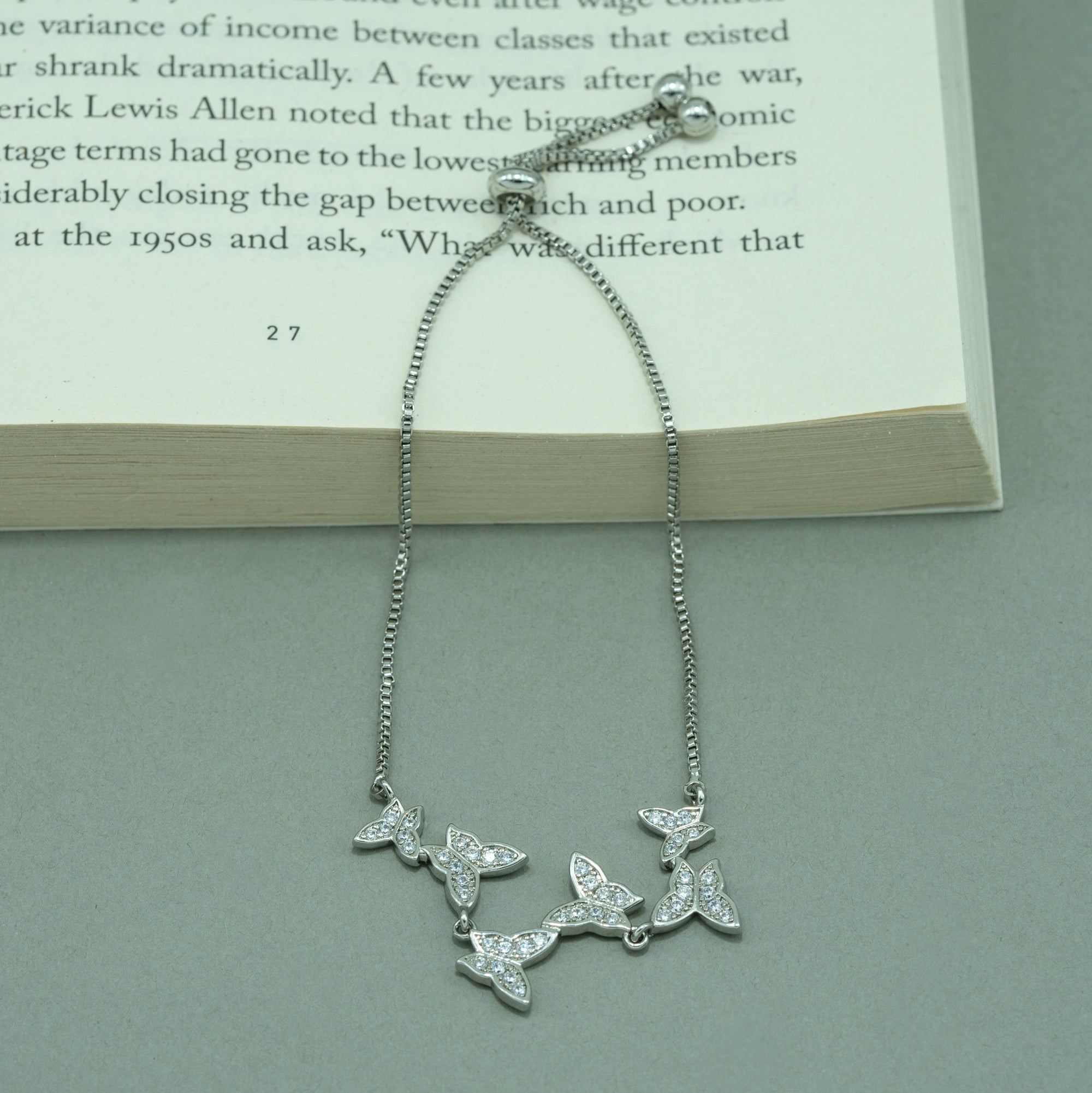 Artklim Silver Plated Studded Butterfly Slider Bracelet