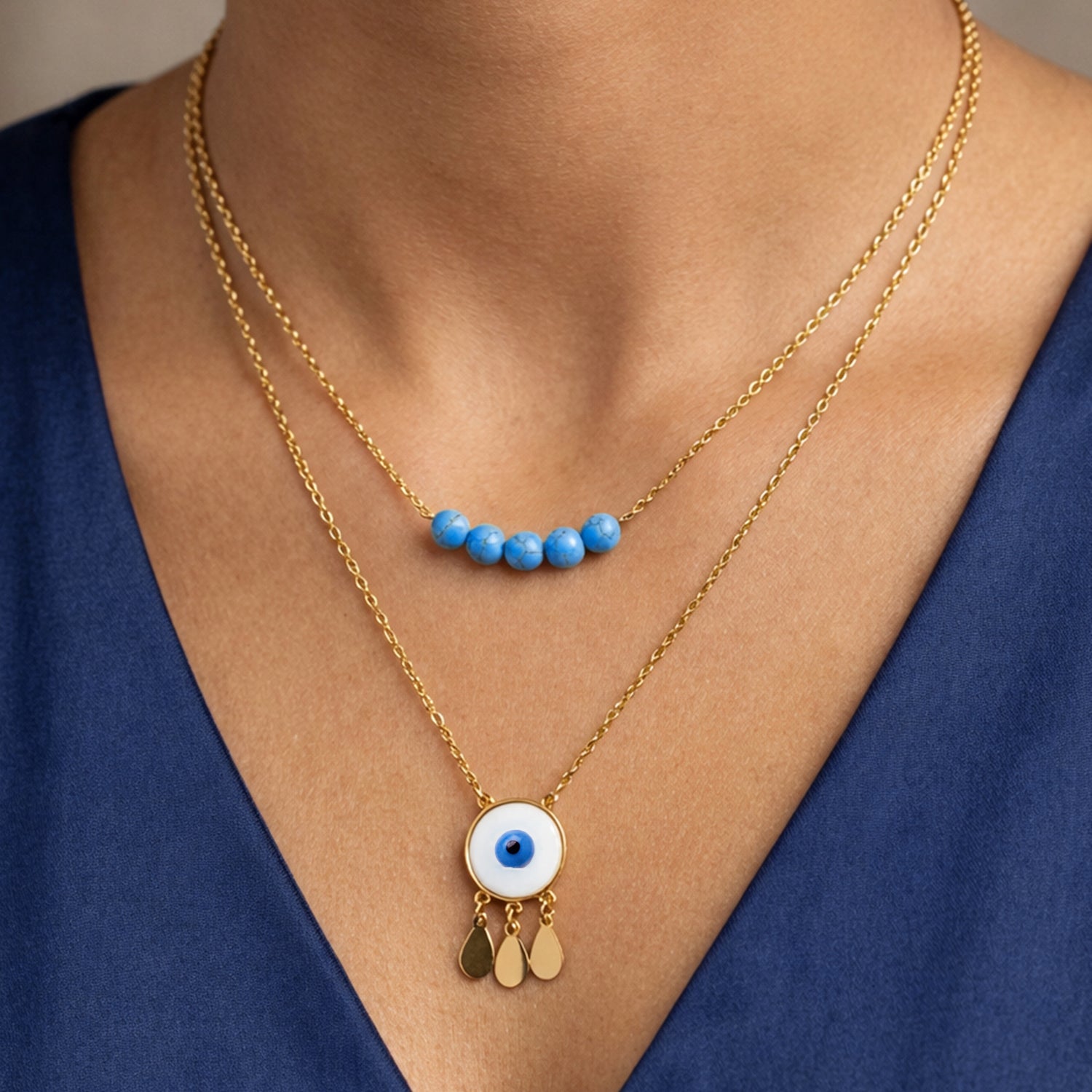 Artklim Turquoise Bead Layered Anti-Tarnish Necklace