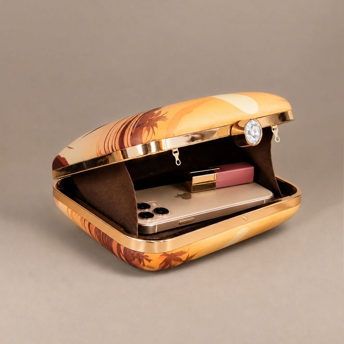 Artklim Elegant Swan Lake Sunset Printed Clutch