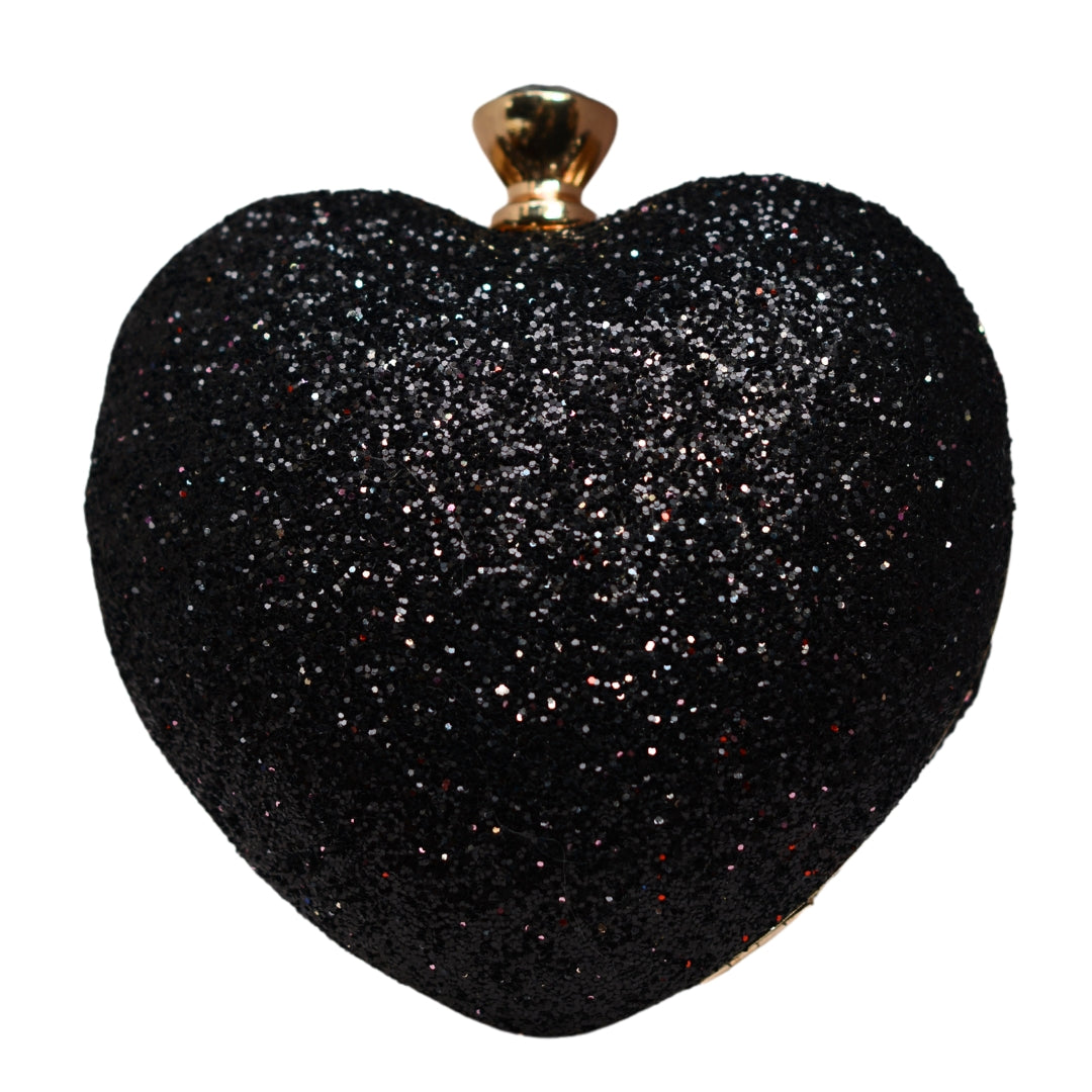 Black Glitter Heart Shape Valentine Clutch