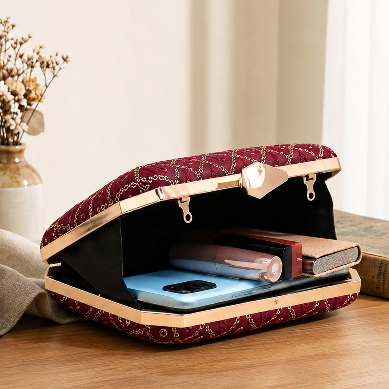 Artklim Maroon Embroidery Clutch