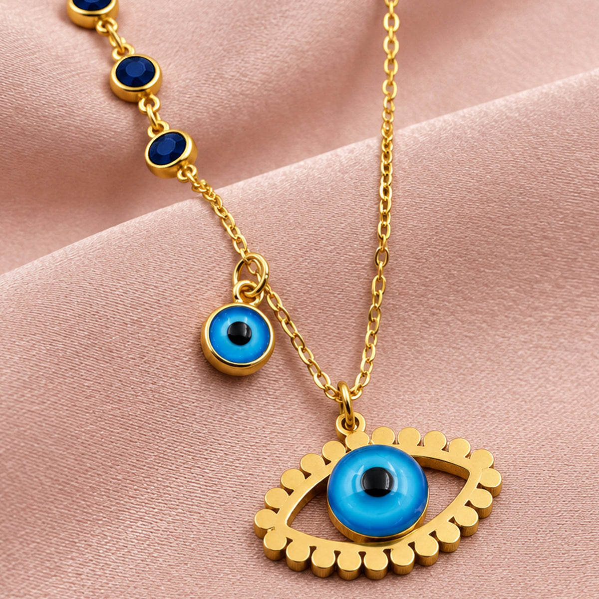 Artklim Blue Evil Eye Double Layer Anti-Tarnish Pendant Necklace