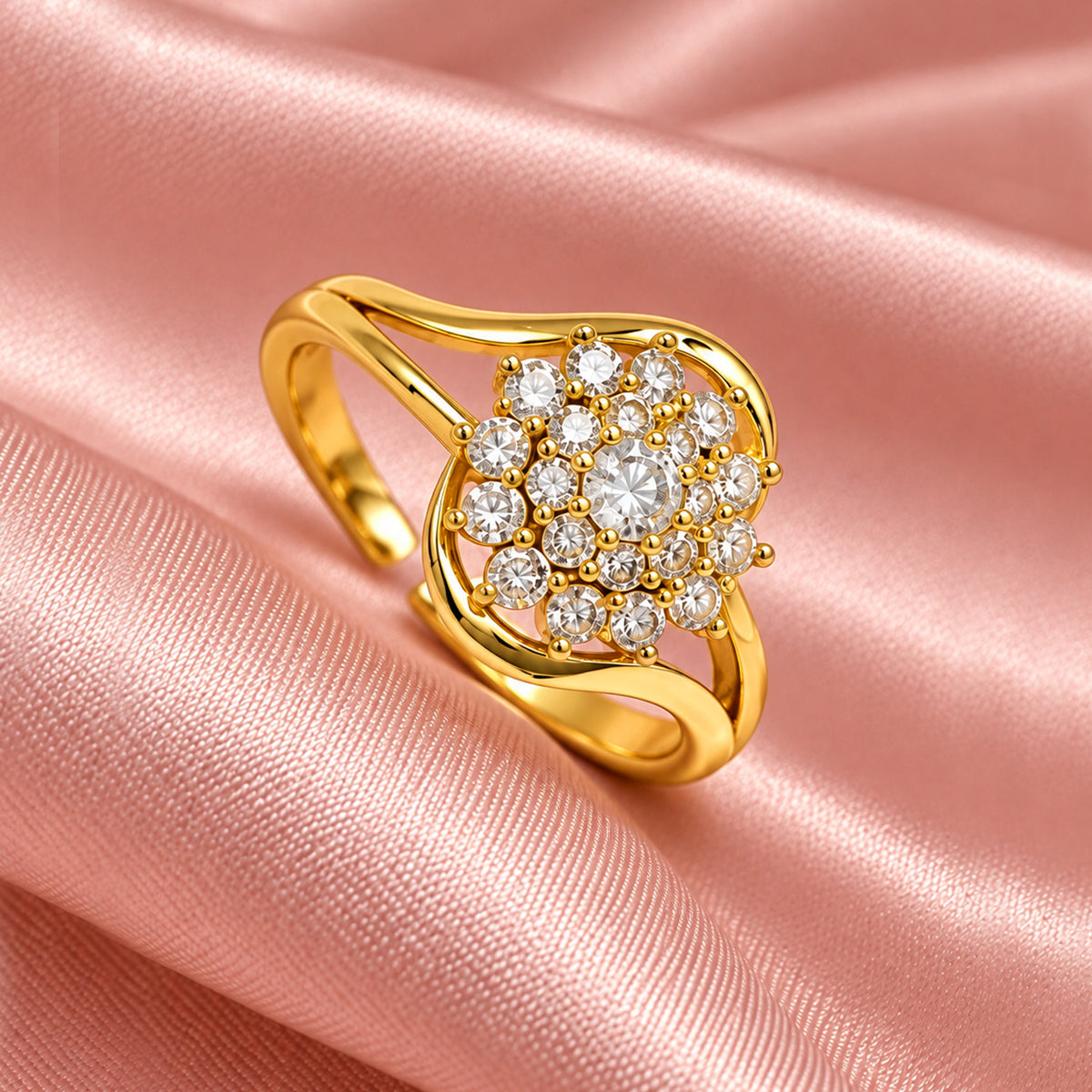 Artklim Elegant Floral Cluster Crystal Gold-Tone Anti-Tarnish Ring