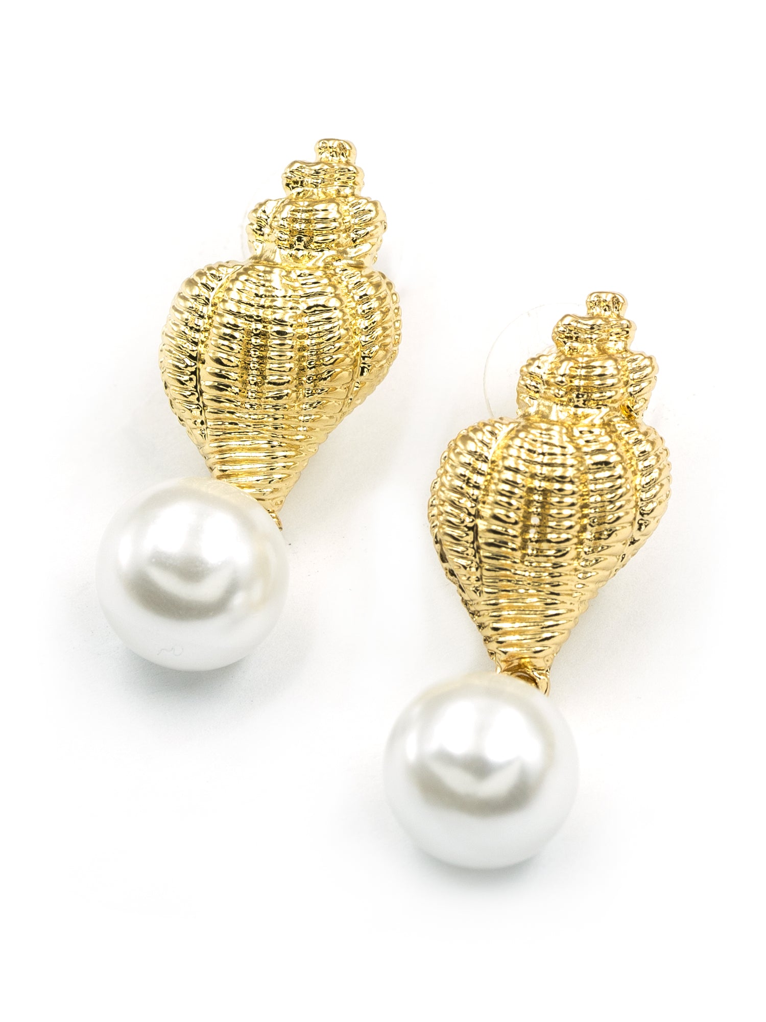 Artklim Gold Shell Pearl Drop Anti Tarnish Earrings