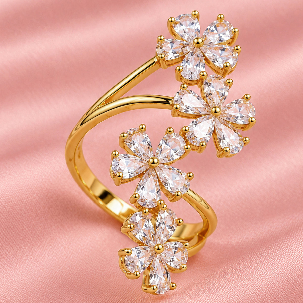 Artklim Floral Vine Crystal Gold-Tone Statement Anti-Tarnish Ring