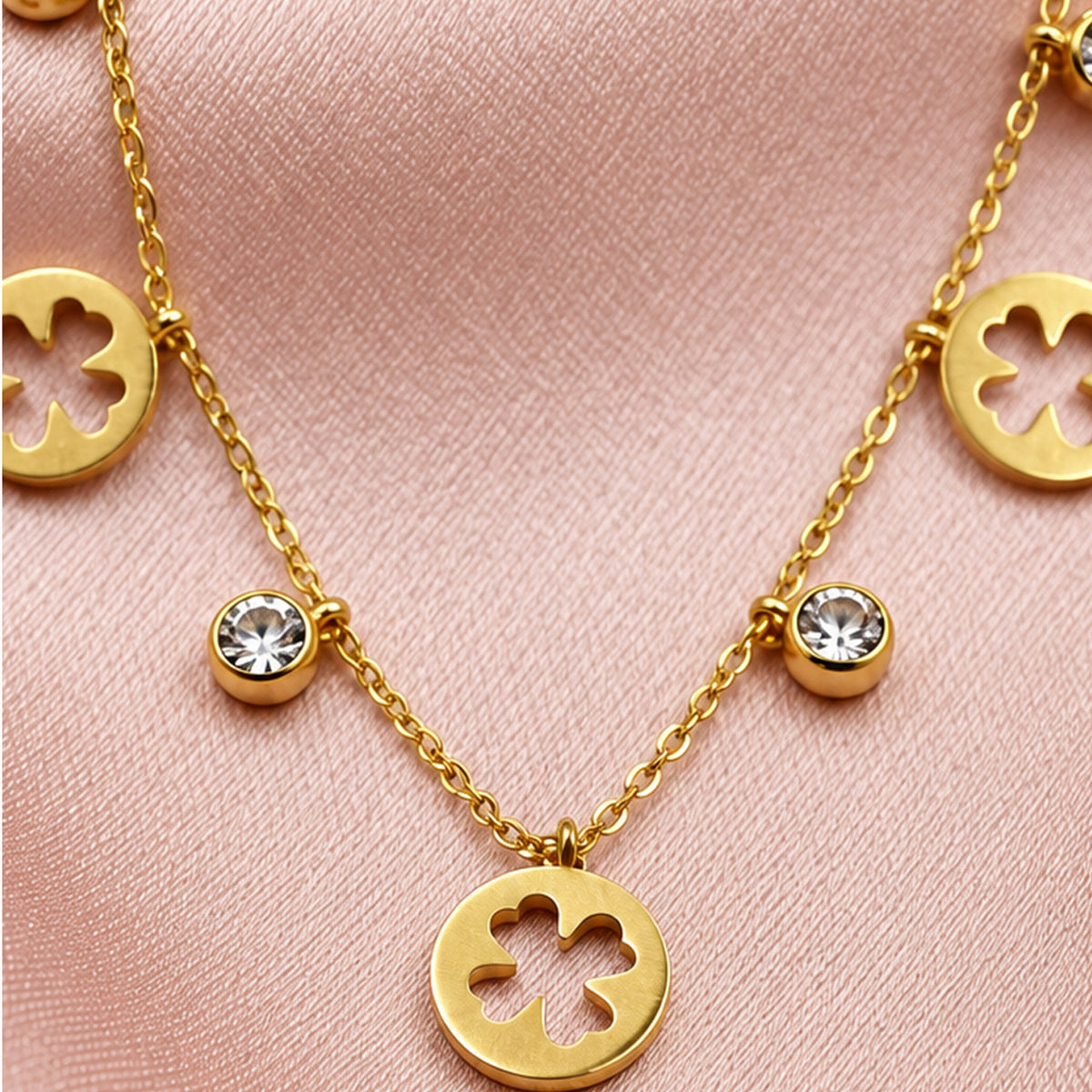 Artklim Gold Floral Charm Crystal Anti-Tarnish Pendant Necklace
