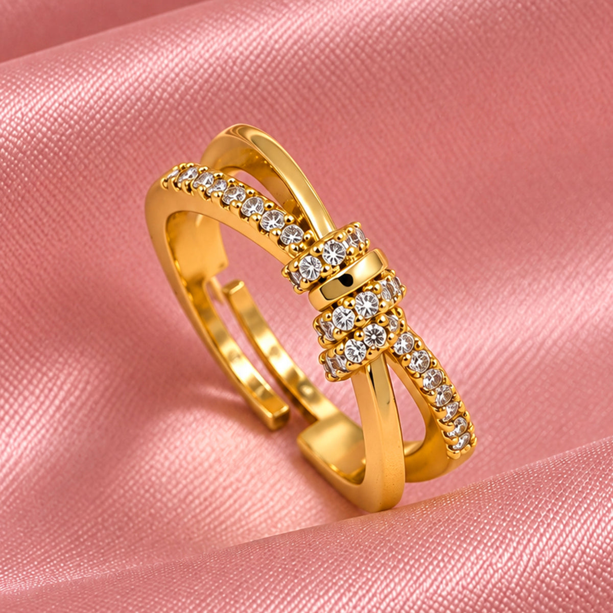 Artklim Elegant Crystal Bow Gold-Tone Statement Anti-Tarnish Ring