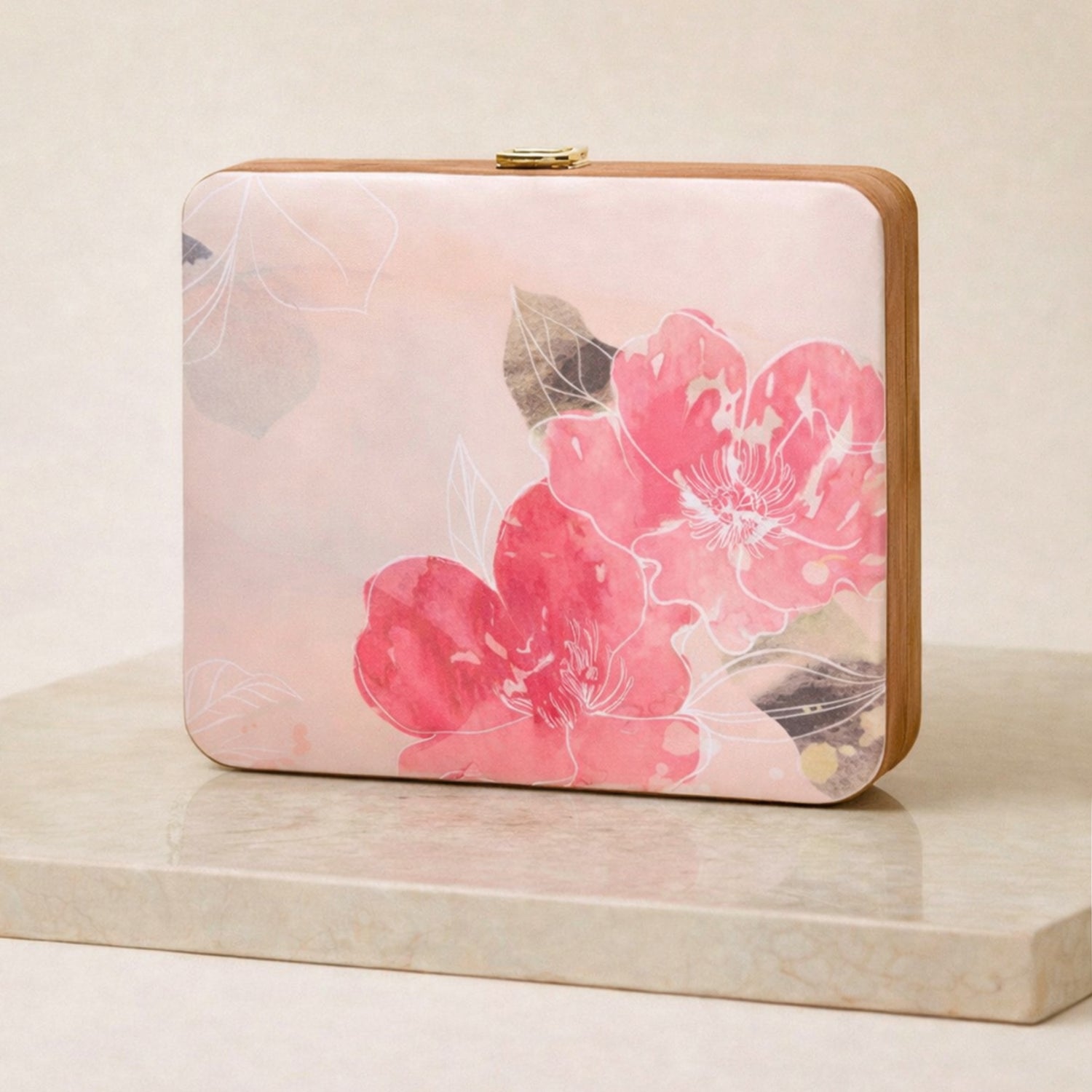 Pink Floral MDF Clutch