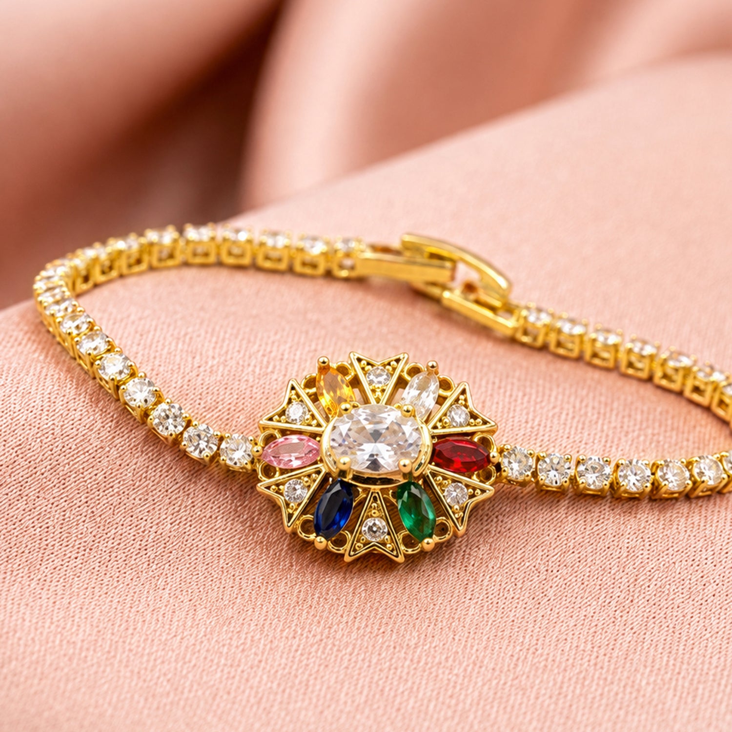 Artklim Radiant Gemstone Sunburst Anti-Tarnish Bracelet