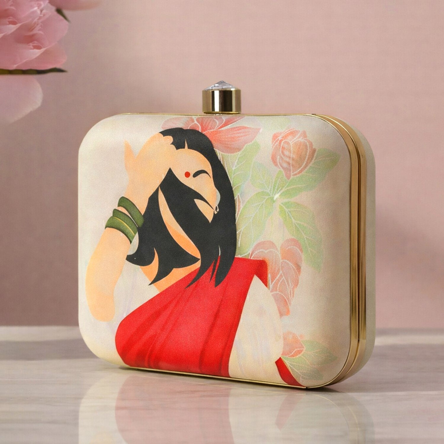 Artklim Red Saree Indian Women Printed Clutch