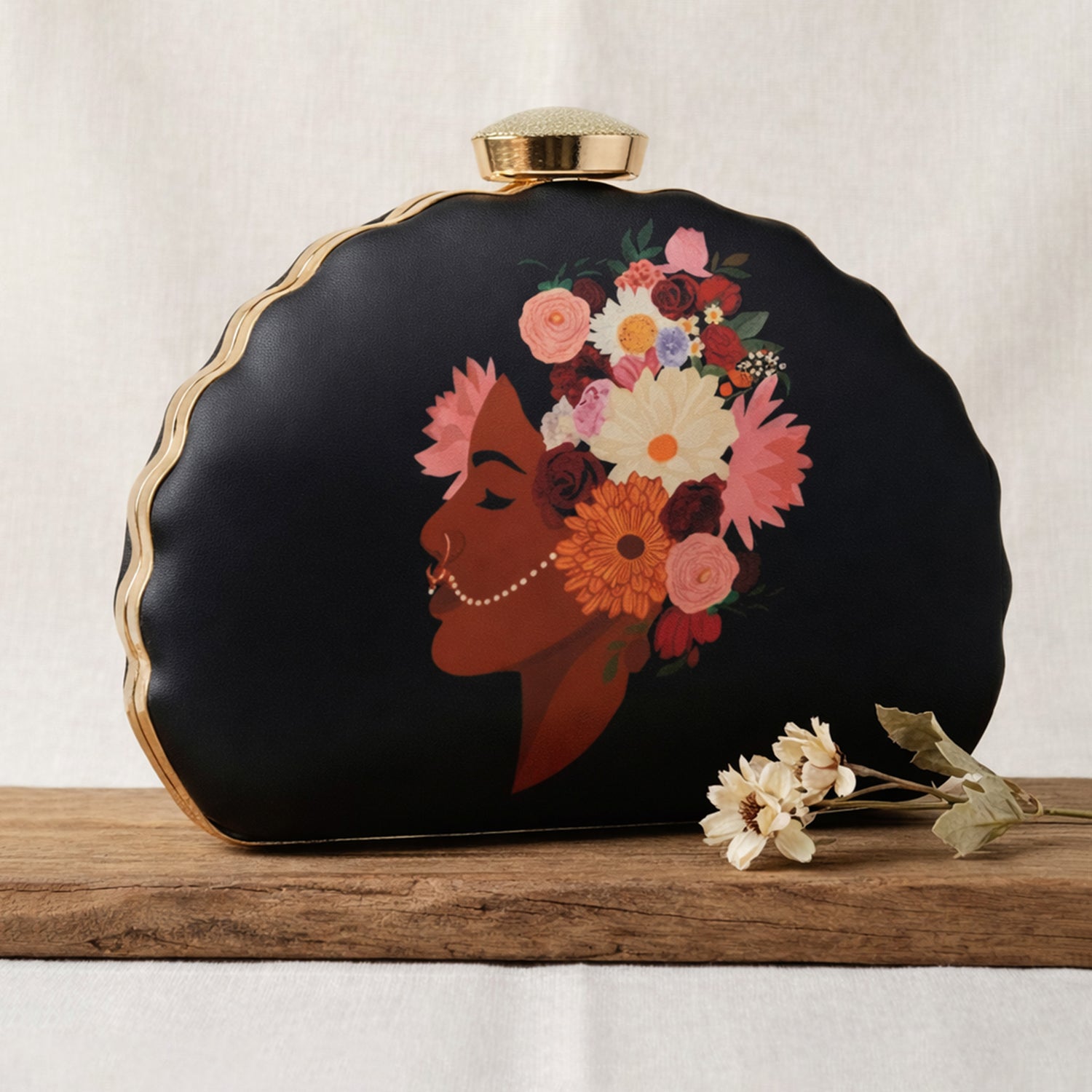 Artklim Black Girl And Flower Printed Clutch