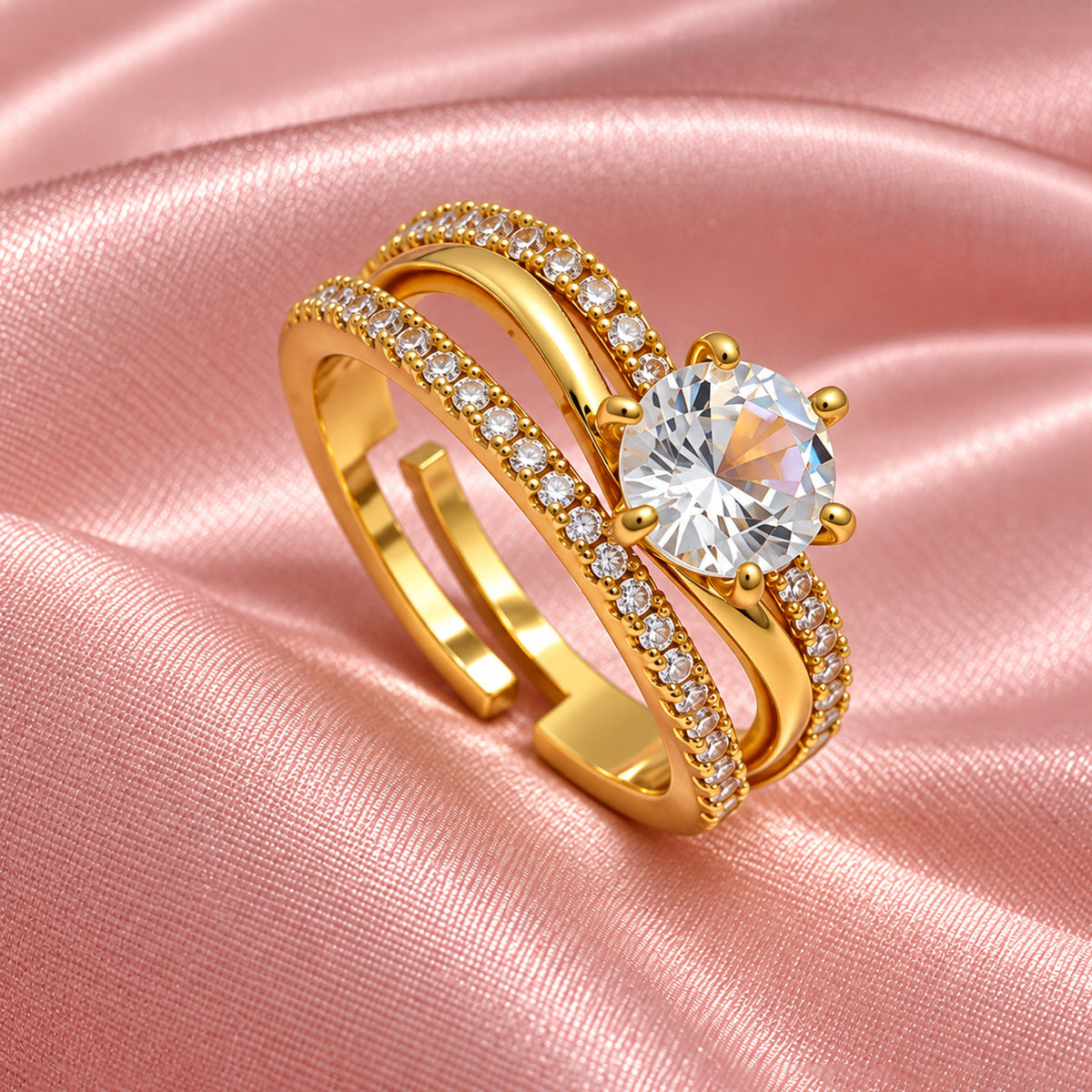 Artklim Chic Round-Cut Crystal Gold-Tone Anti-Tarnish Ring