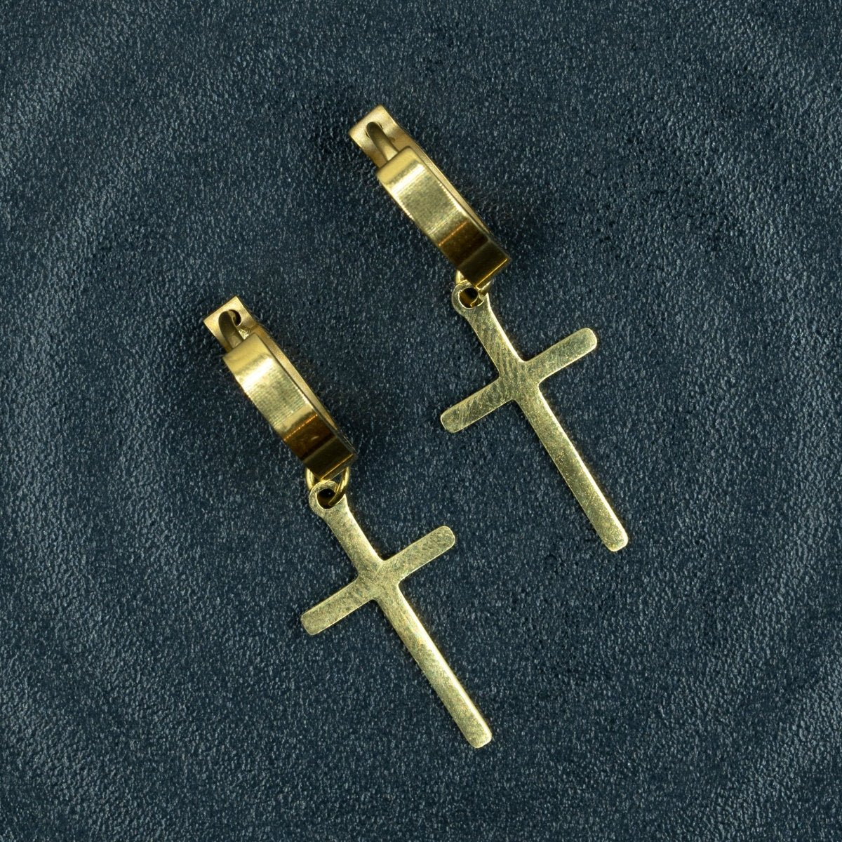 Artklim Gold Plated Cross Drop Hoop Earrings