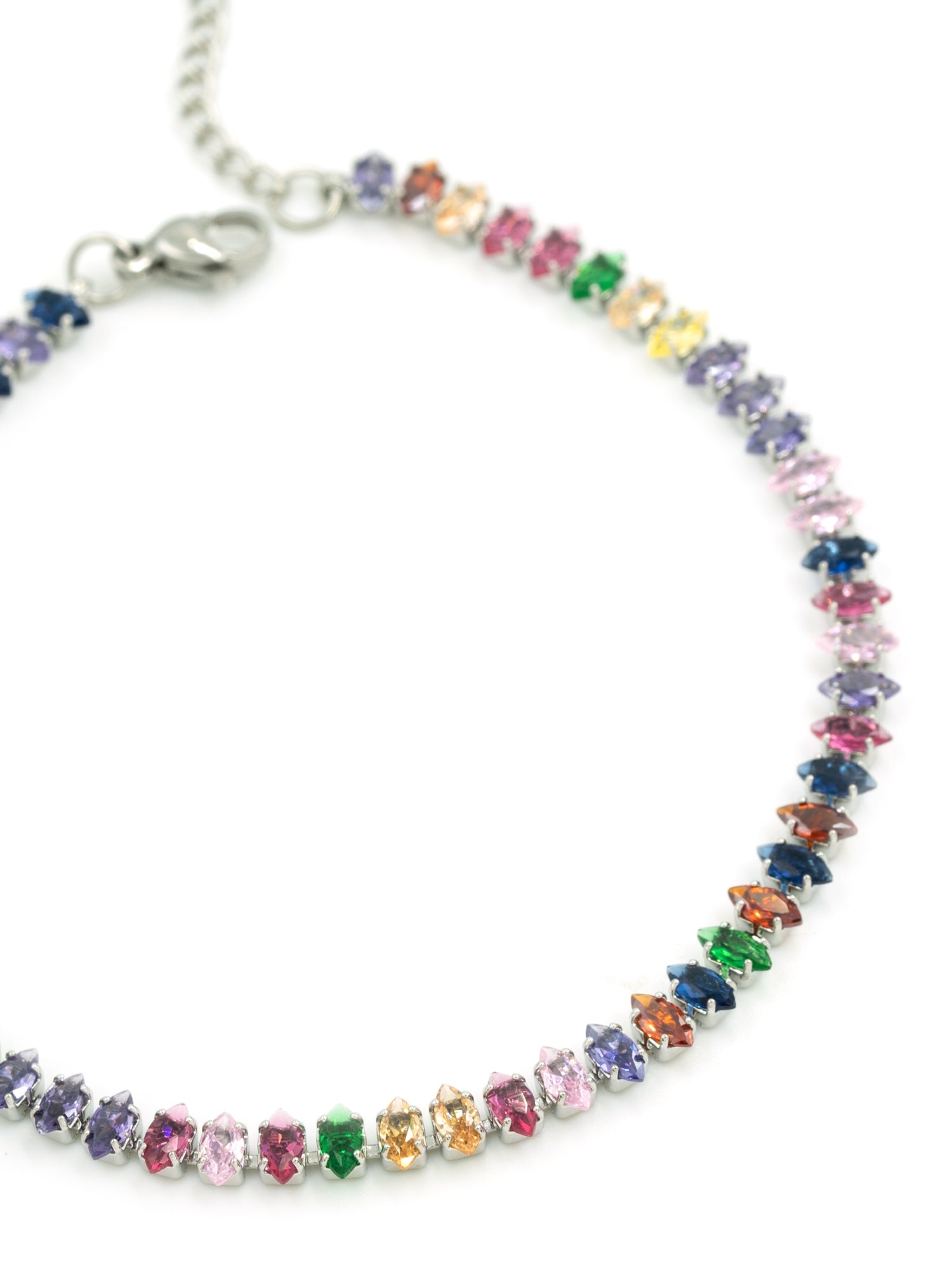 Artklim Silver-Toned Rainbow Crystal Anti Tarnish Anklet