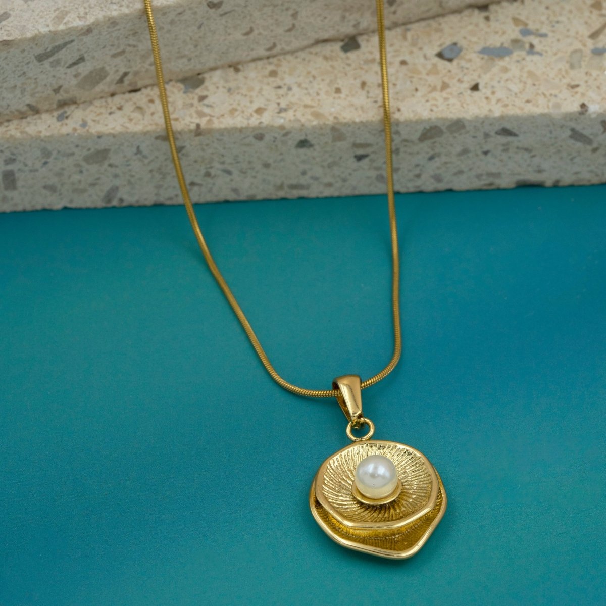 Artklim Gold Plated Spiral Pearl Pendant Necklace