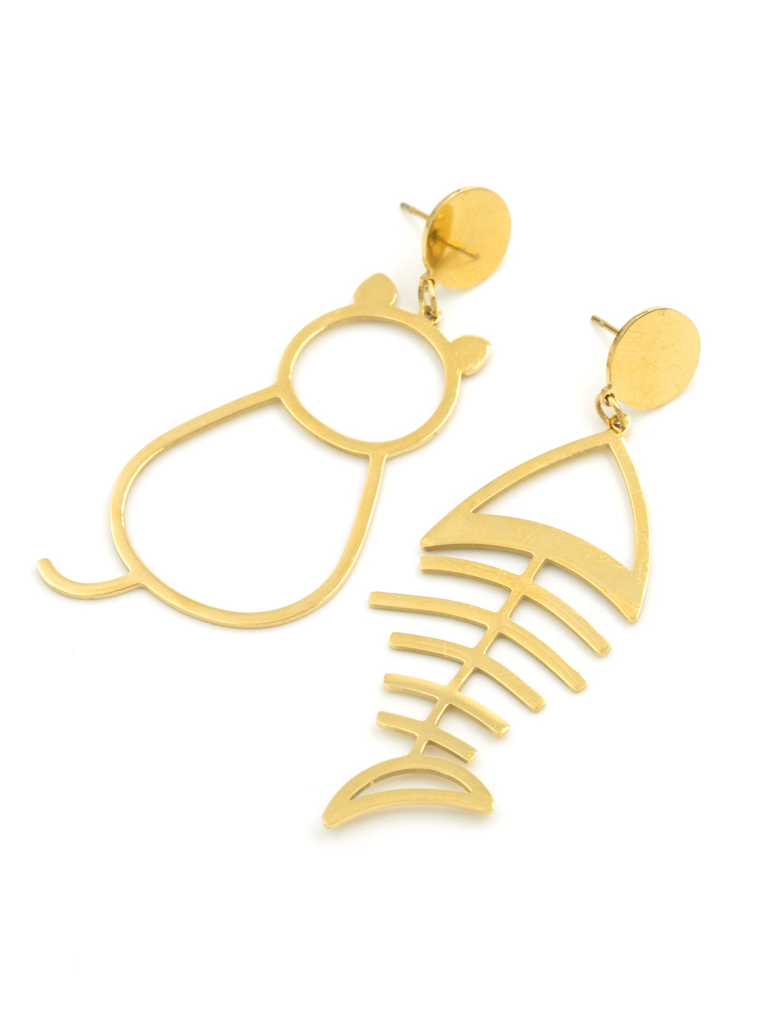 Artklim Cat & Fishbone Mismatch Anti-Tarnish Earrings