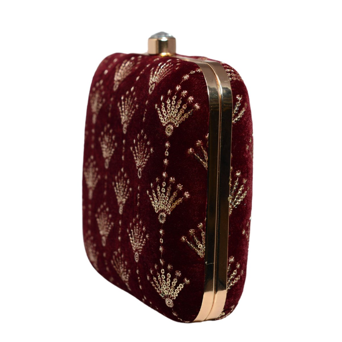 Maroon And Golden Sequins Embroidery Clutch
