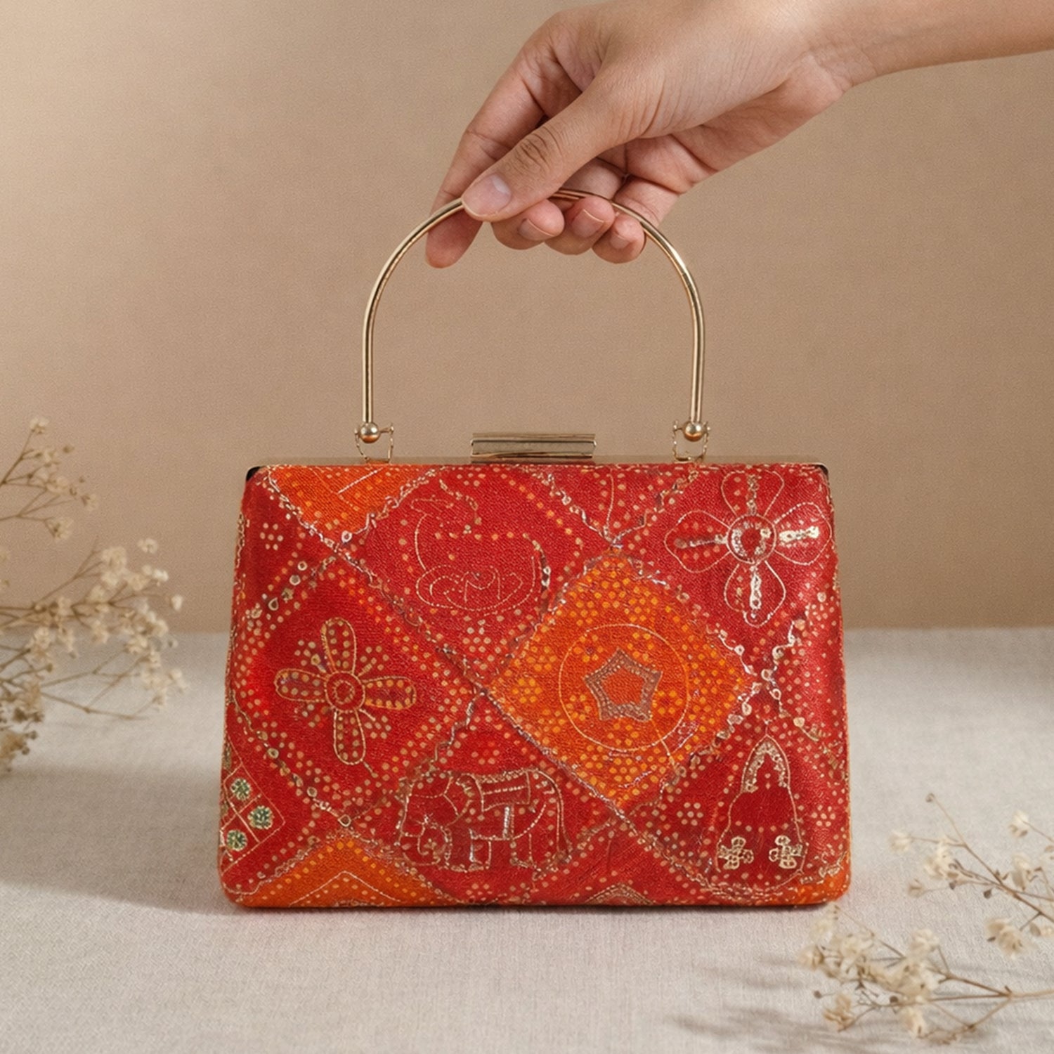 Artklim Red & Orange Embroidered Clutch
