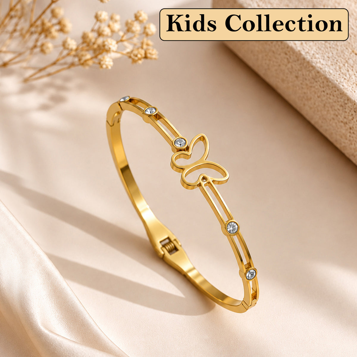 Artklim Cute Butterfly Crystal Gold-Tone Anti-Tarnish Kids Bracelet