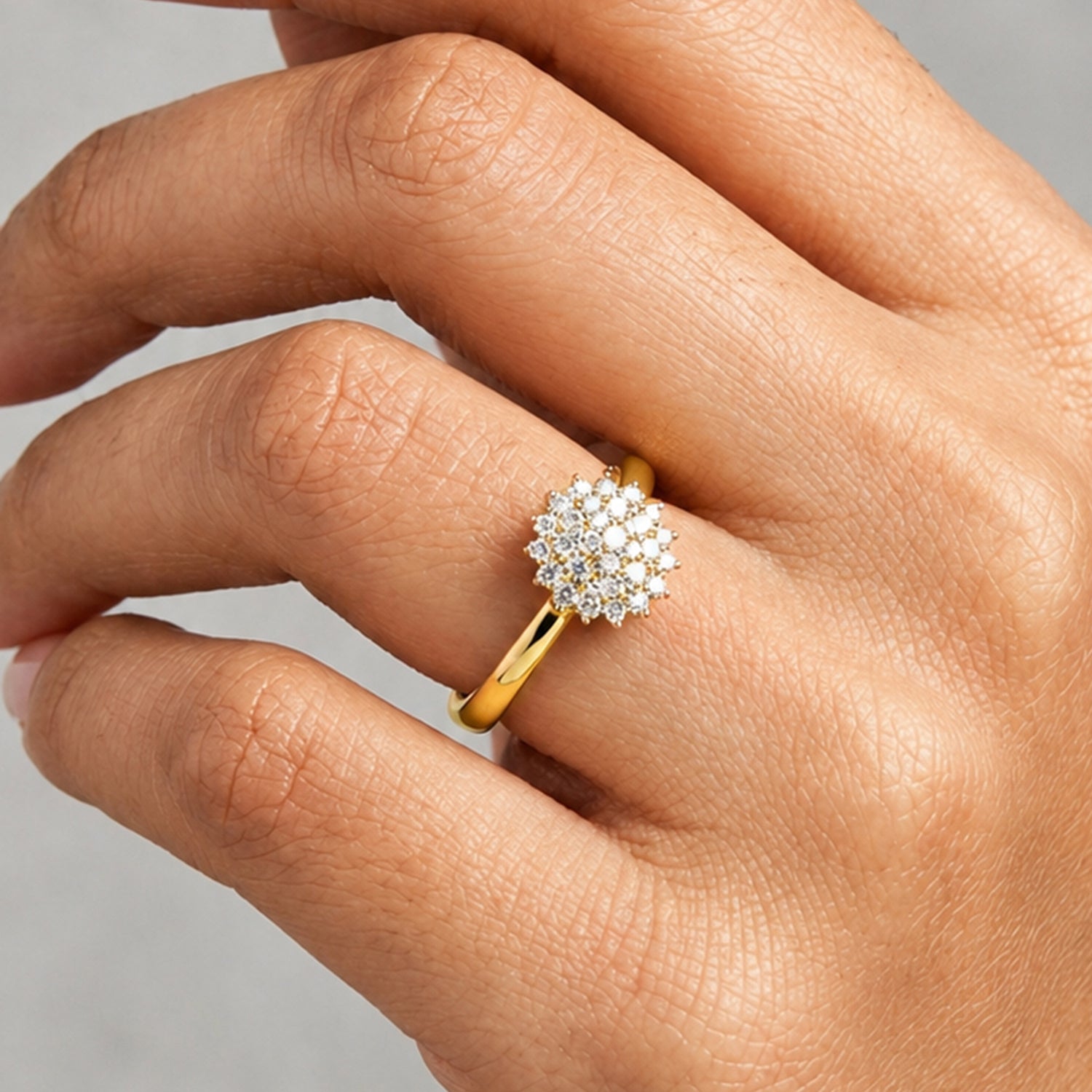 Artklim Floral Cluster Gold Crystal Bloom Anti-Tarnish Ring