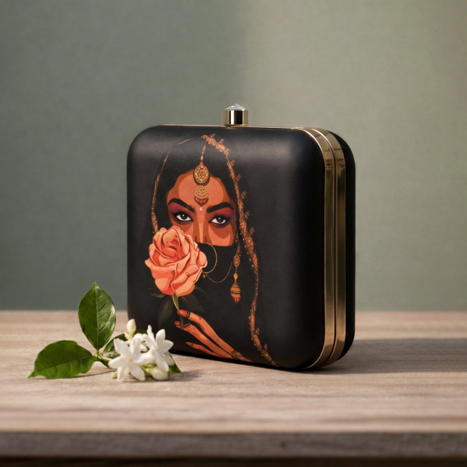 Floral Woman Face Printed Clutch