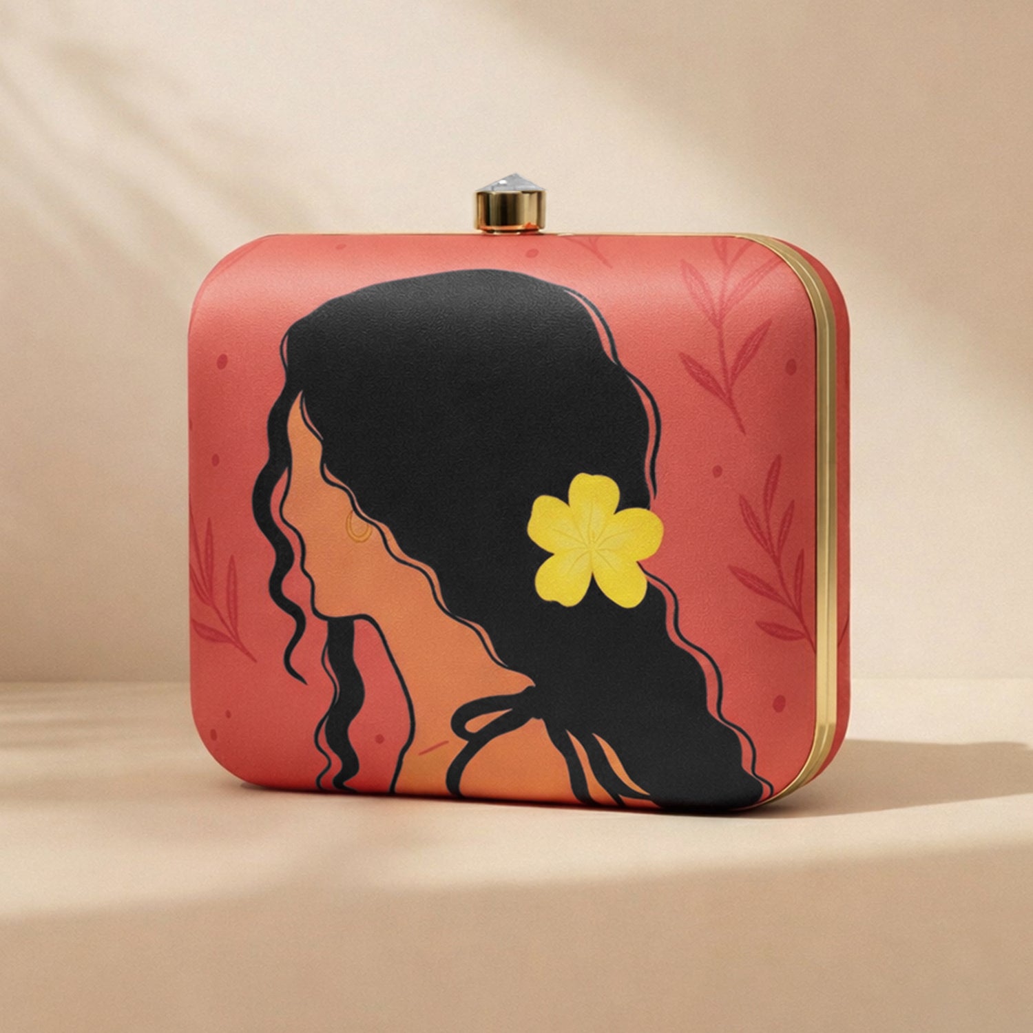 Artklim Girl With Yellow Flower Portrait Printed Clutch