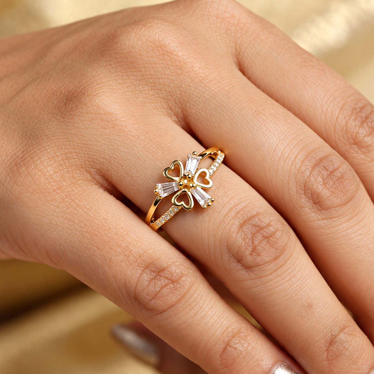Artklim Sparkling Heart Crystal Gold-Tone Anti-Tarnish Ring
