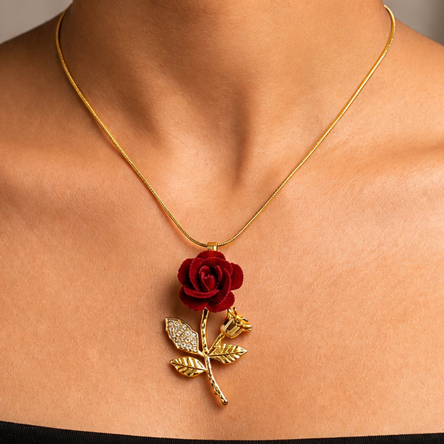 Artklim Red Rose Blossom Anti-Tarnish Pendant Necklace