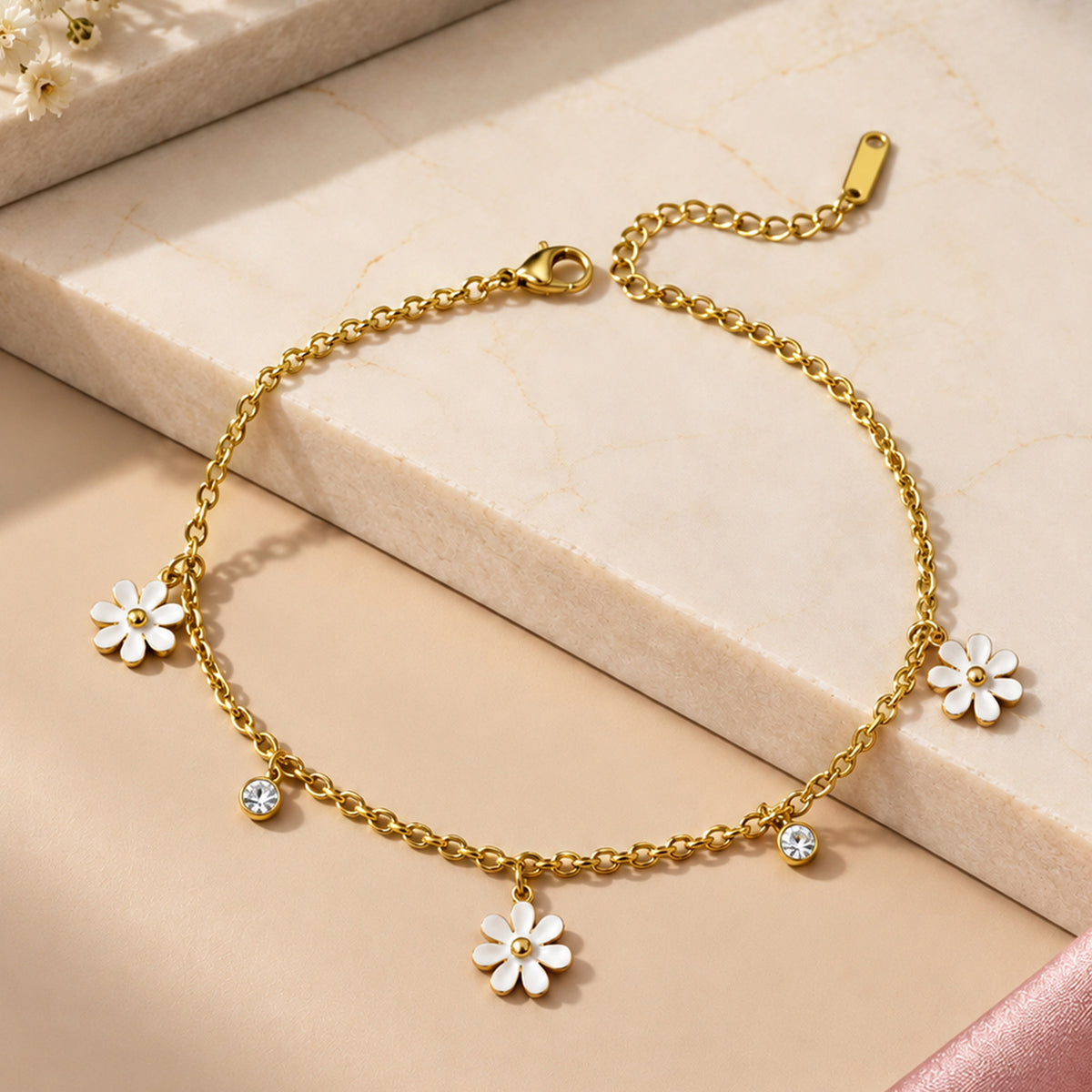 Artklim Floral Charm Gold-Tone Anti-Tarnish Anklet