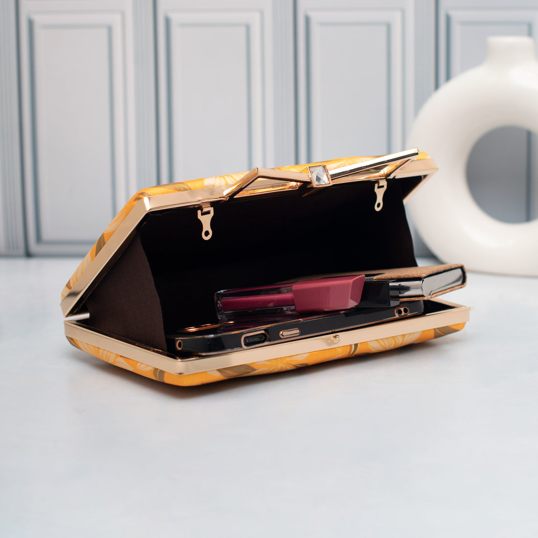 Artklim Mustard Garden Elegance Printed Clutch