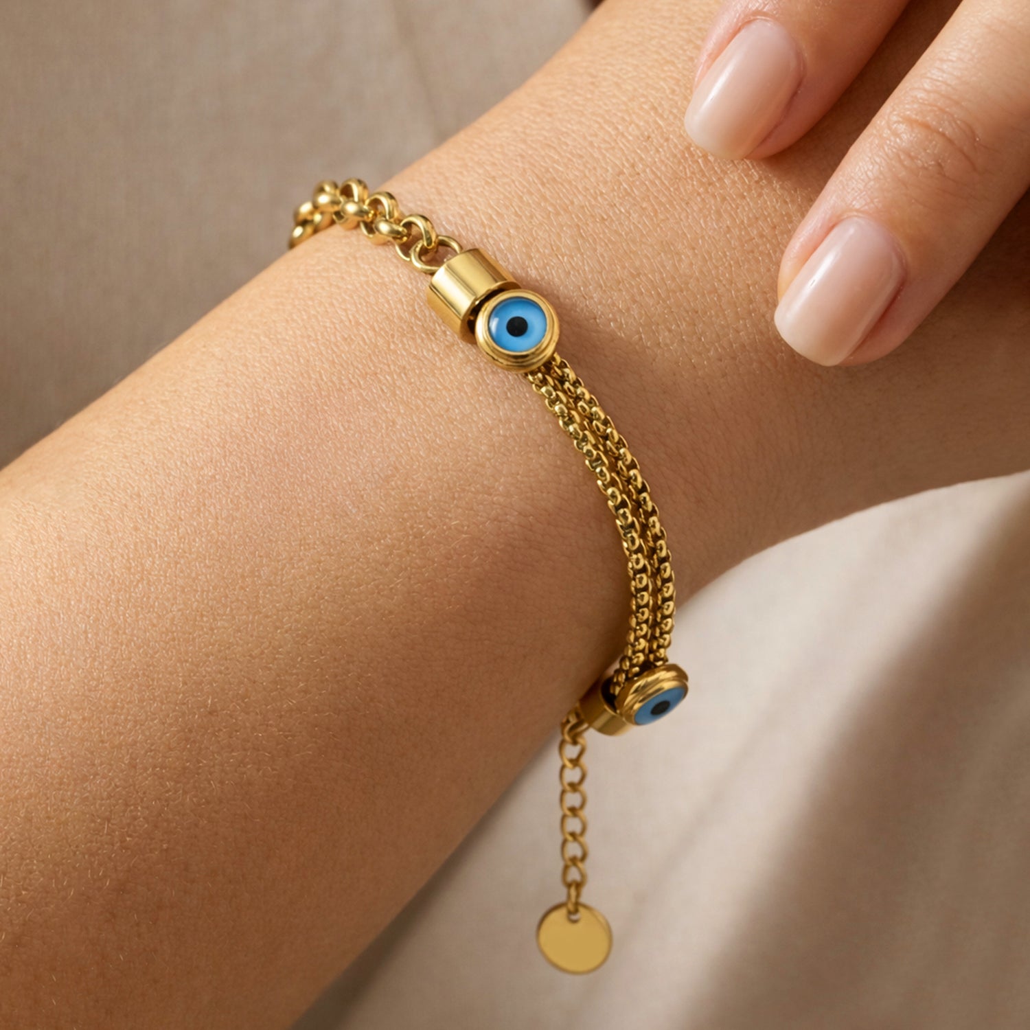 Artklim Evil Eye Gold Dual Chain Anti-tarnish Bracelet