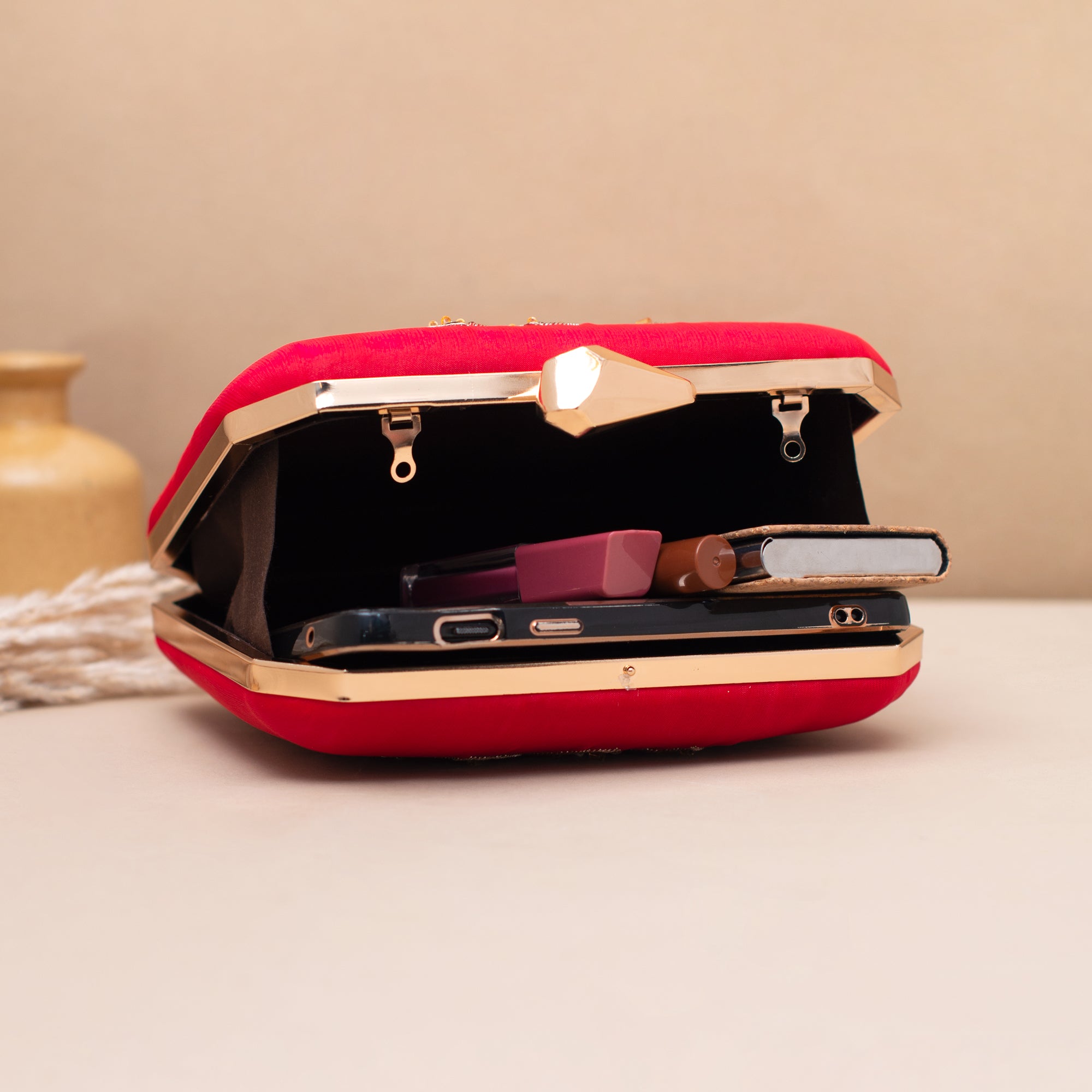 Artklim Classic Red Floral Embroidered Clutch