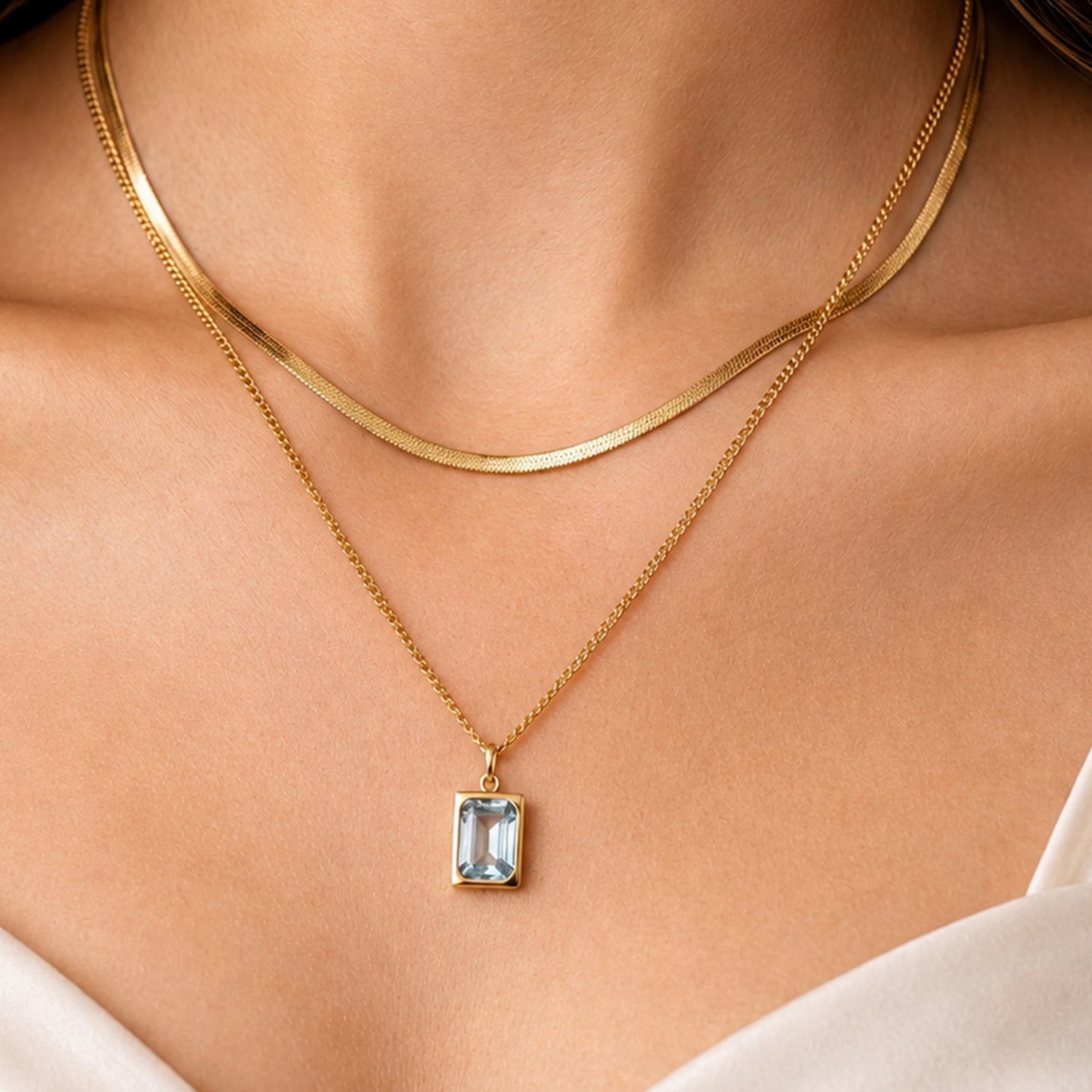 Artklim Dual Layer Crystal Bar Anti-Tarnish Pendant Necklace
