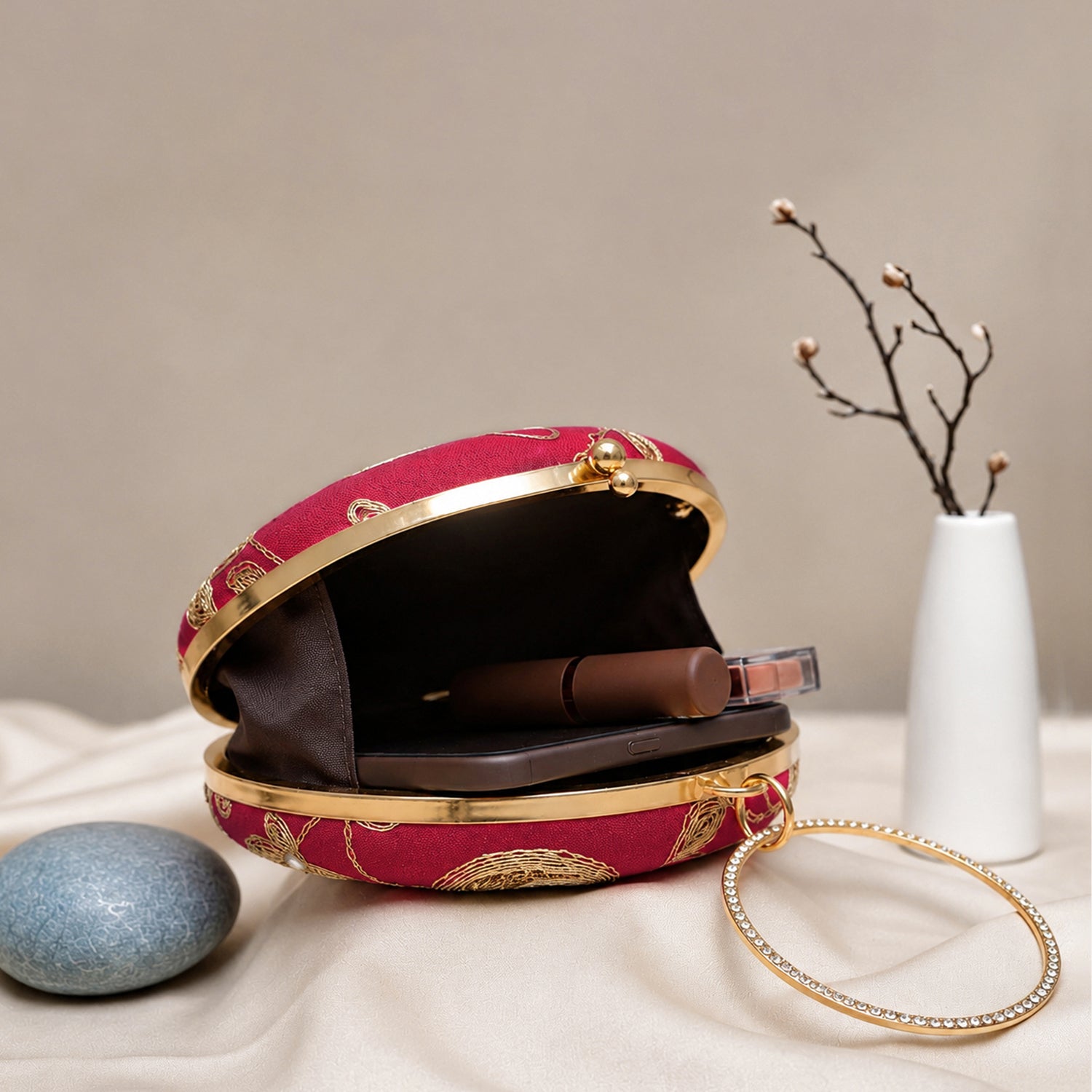 Artklim Royal Red Zari Embroidery Clutch