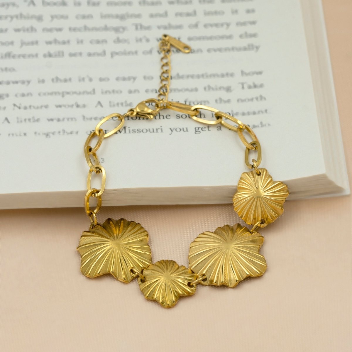 Artklim Gold Plated Classic Textured Floral Swirl Bracelet