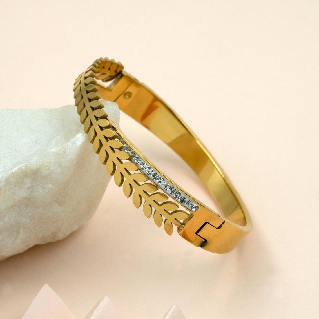 Artklim Gold Plated Designer Cross Leaf Bangle Bracelet