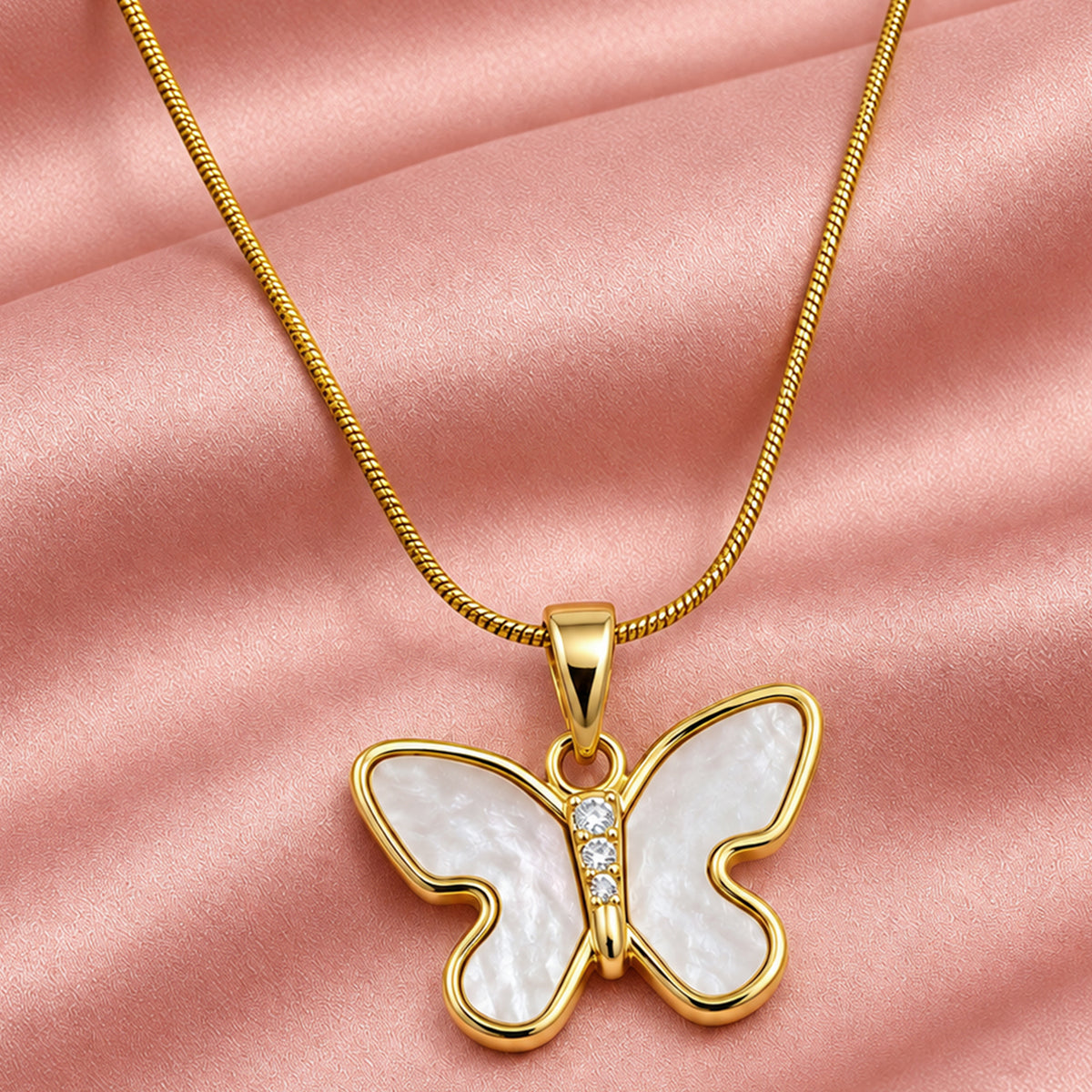 Artklim Elegant Butterfly Crystal Pendant Anti-Tarnish Pendant Necklace