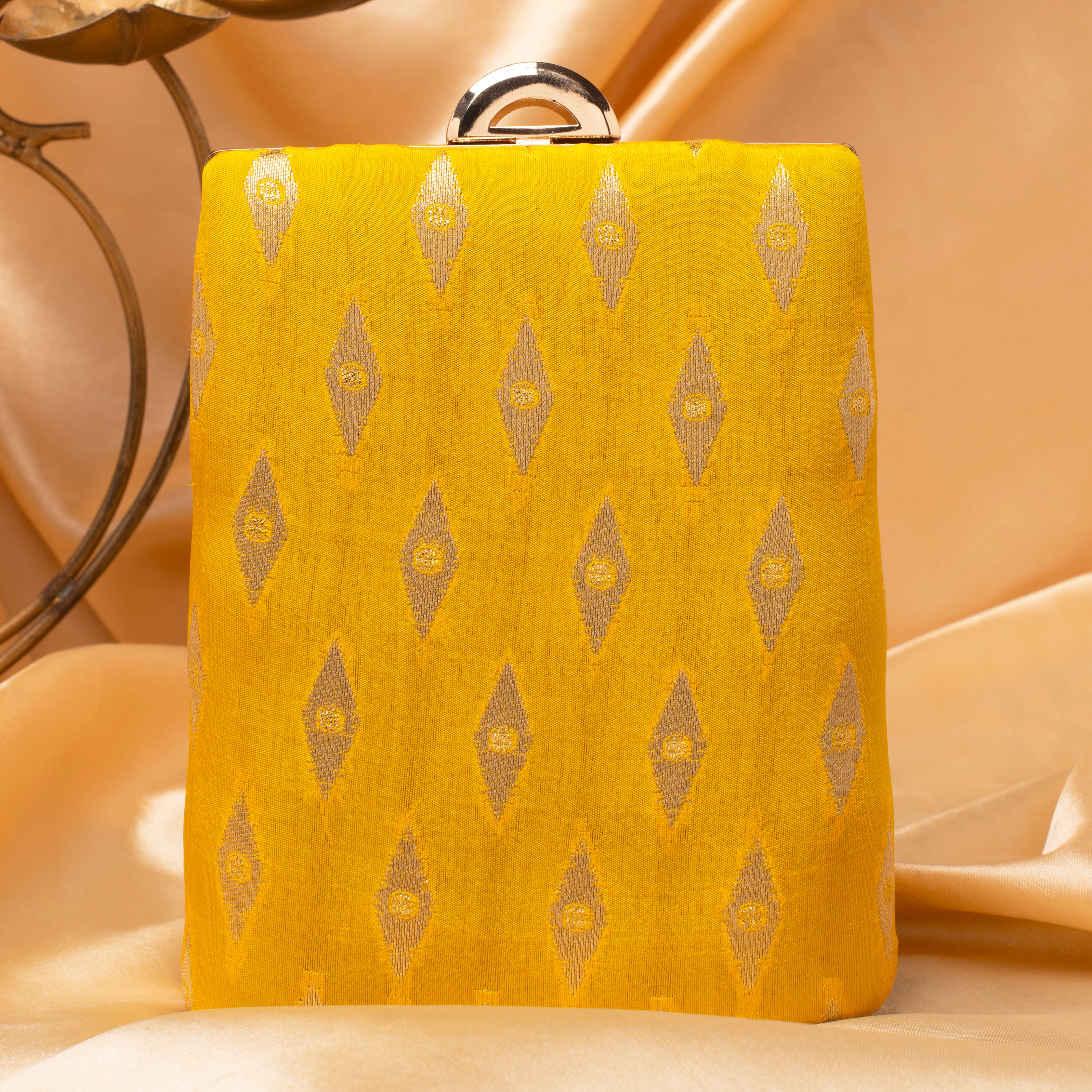 Artklim Yellow Based Brocade Fabric Ethnic Clutch