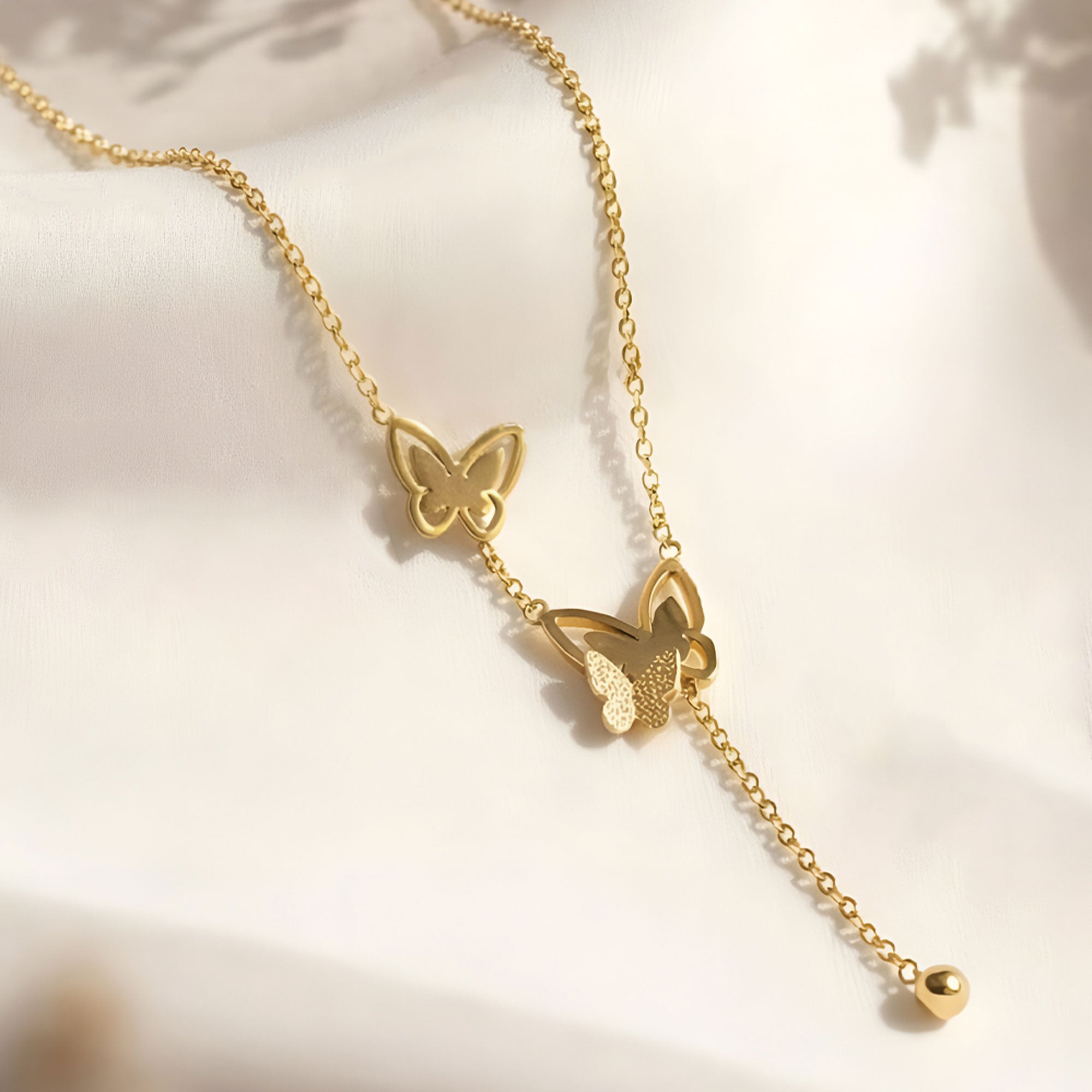 Artklim Gold-Plated Elegant Butterfly Drop Anti-Tarnish Pendant Necklace