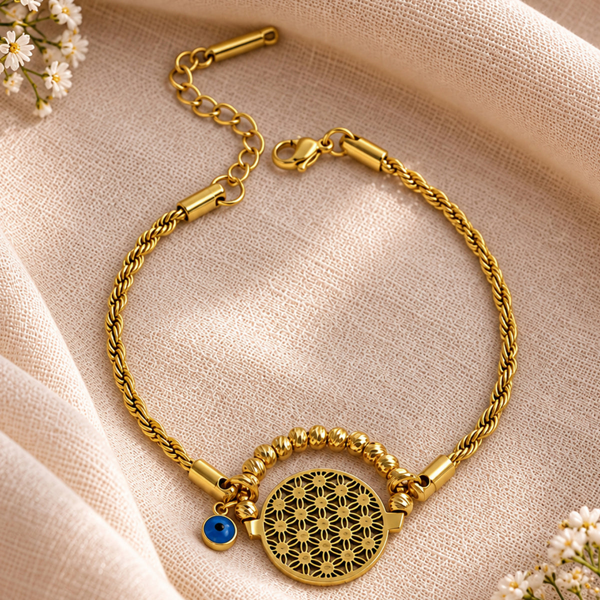 Artklim Floral Evil Eye Charm Anti-Tarnish Bracelet