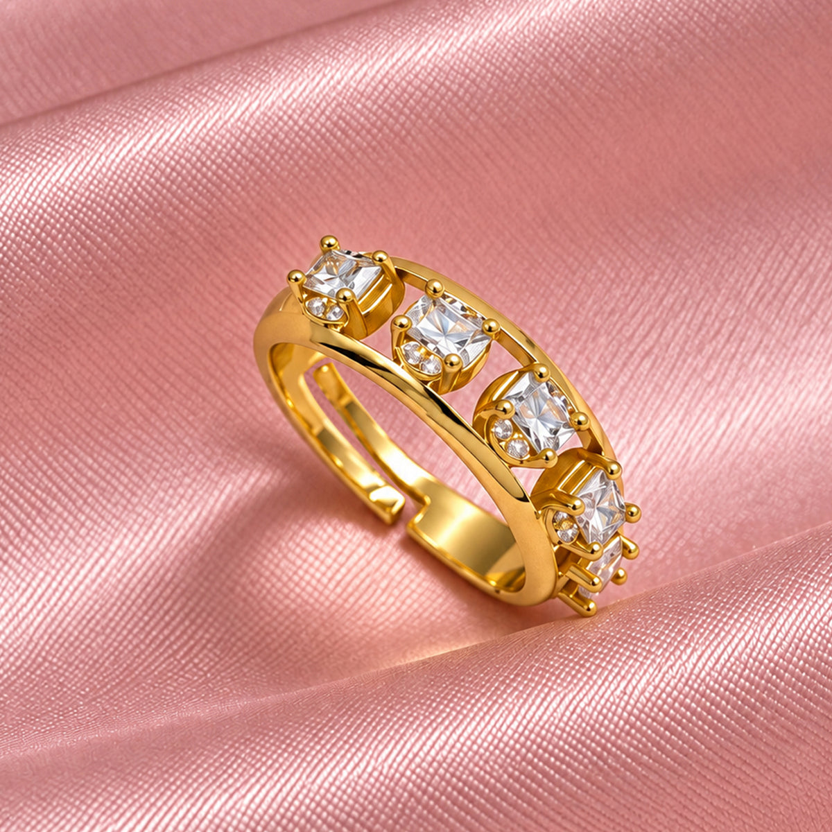 Artklim Elegant Multi-Stone Crystal Gold-Tone Statement Anti-Tarnish Ring