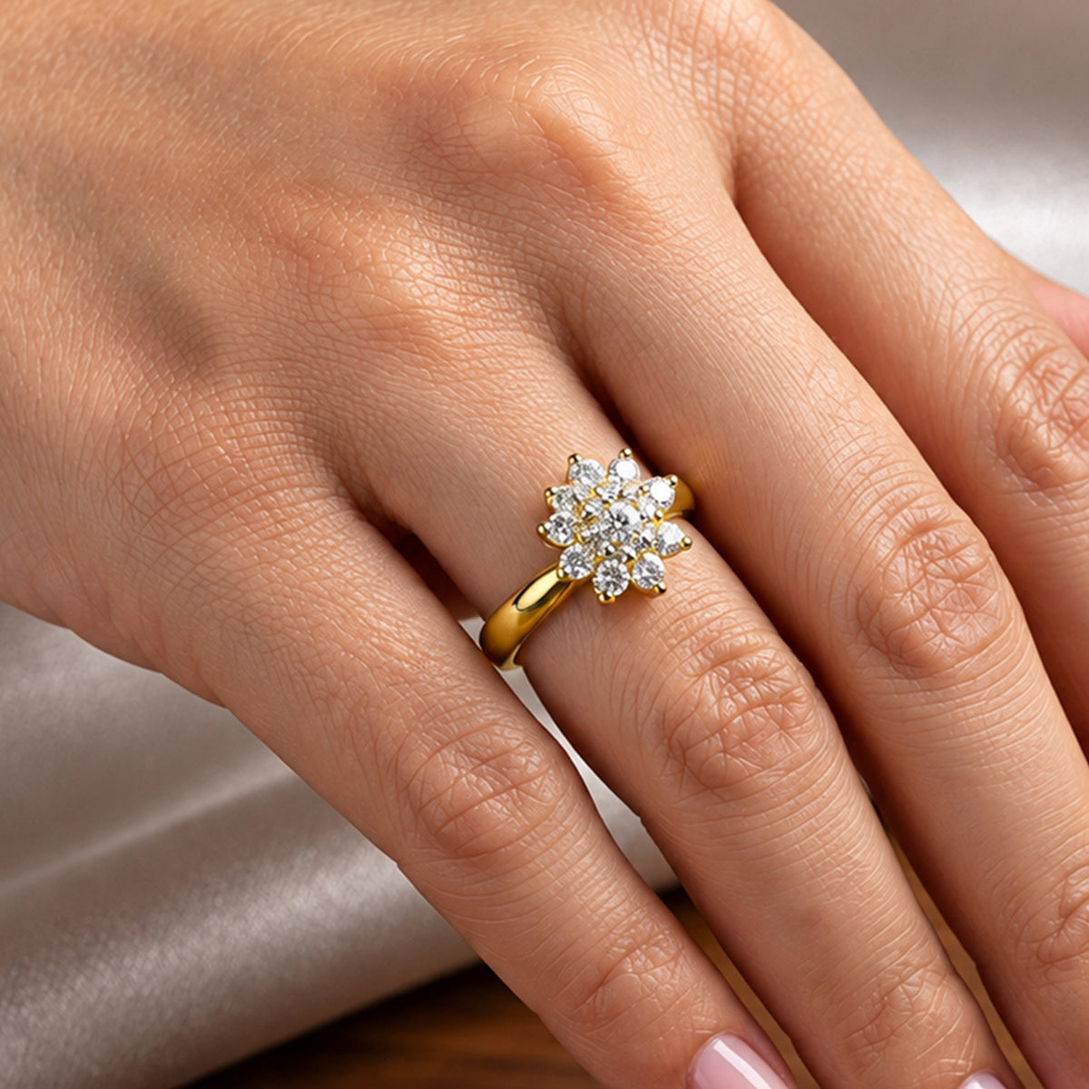Artklim Elegant Floral Crystal Gold-Tone Anti-Tarnish Ring