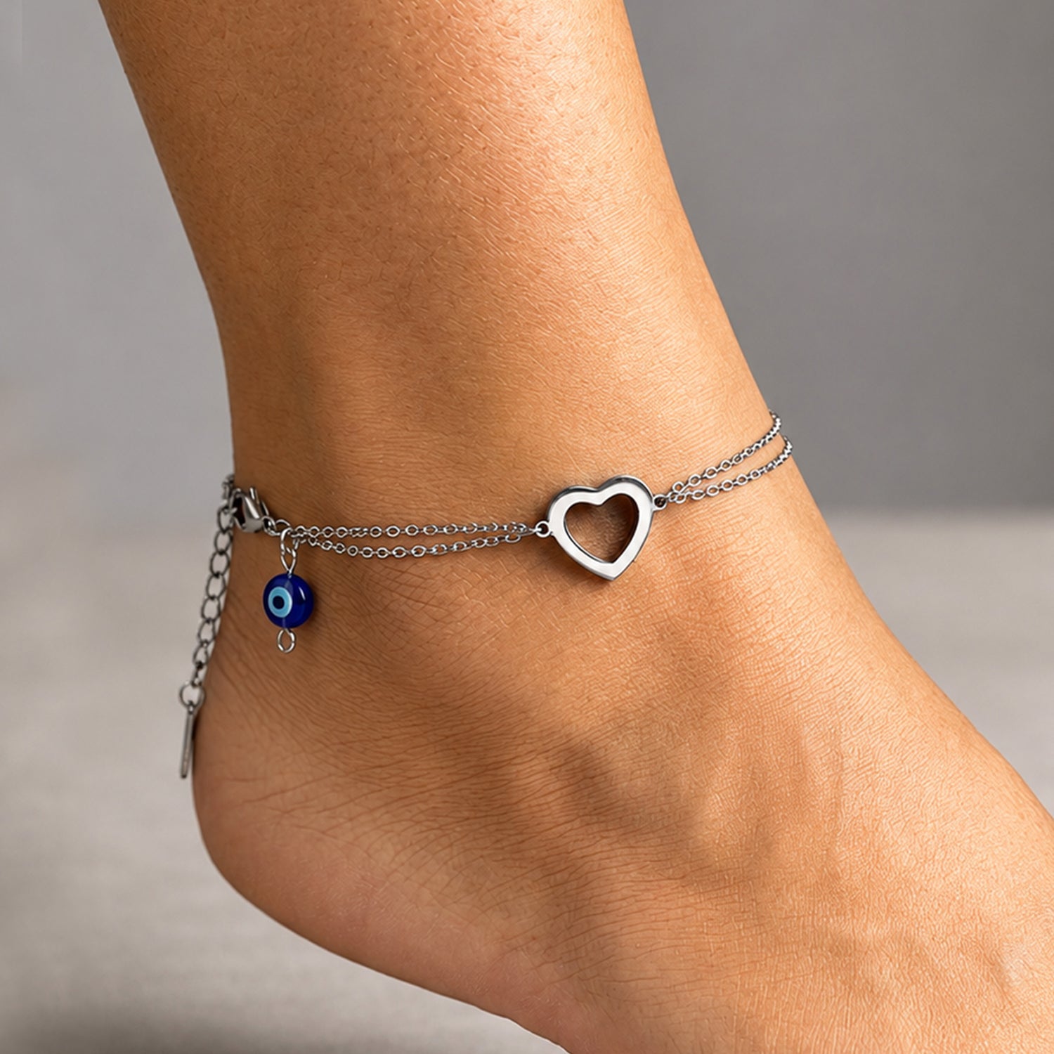 Artklim Silver Open Heart Charm Anti-Tarnish Anklet