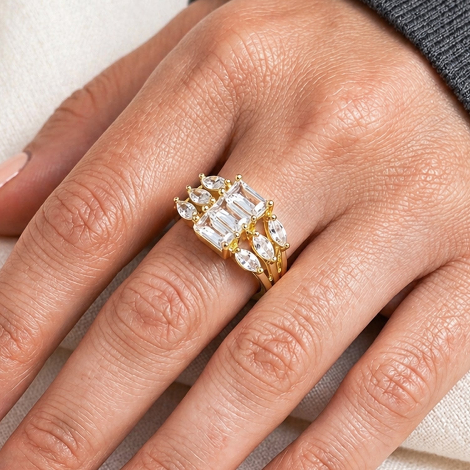 Artklim Royal Emerald Cut Crystal Statement Gold Anti-Tarnish Ring