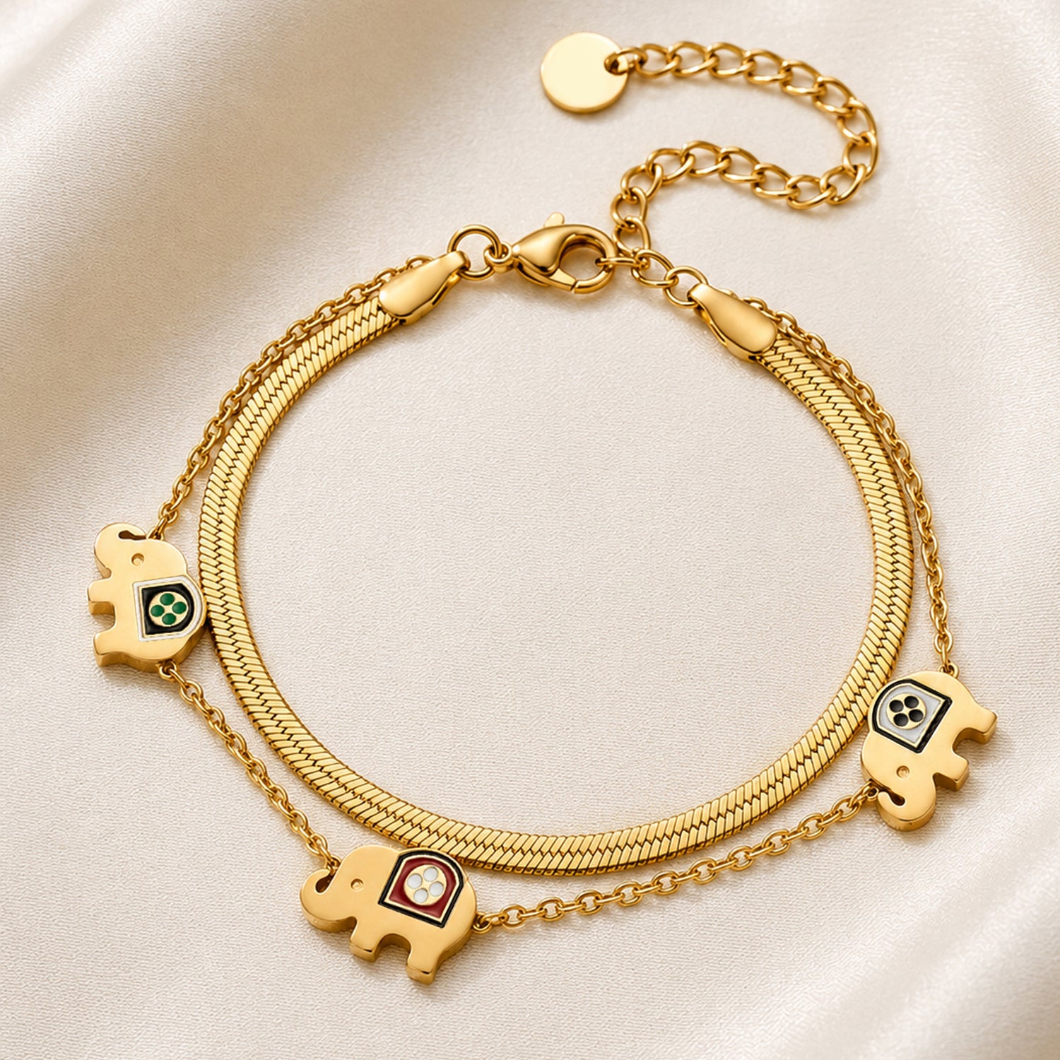 Artklim Triple Row Crystal Chain Gold Bracelet Anti-tarnish
