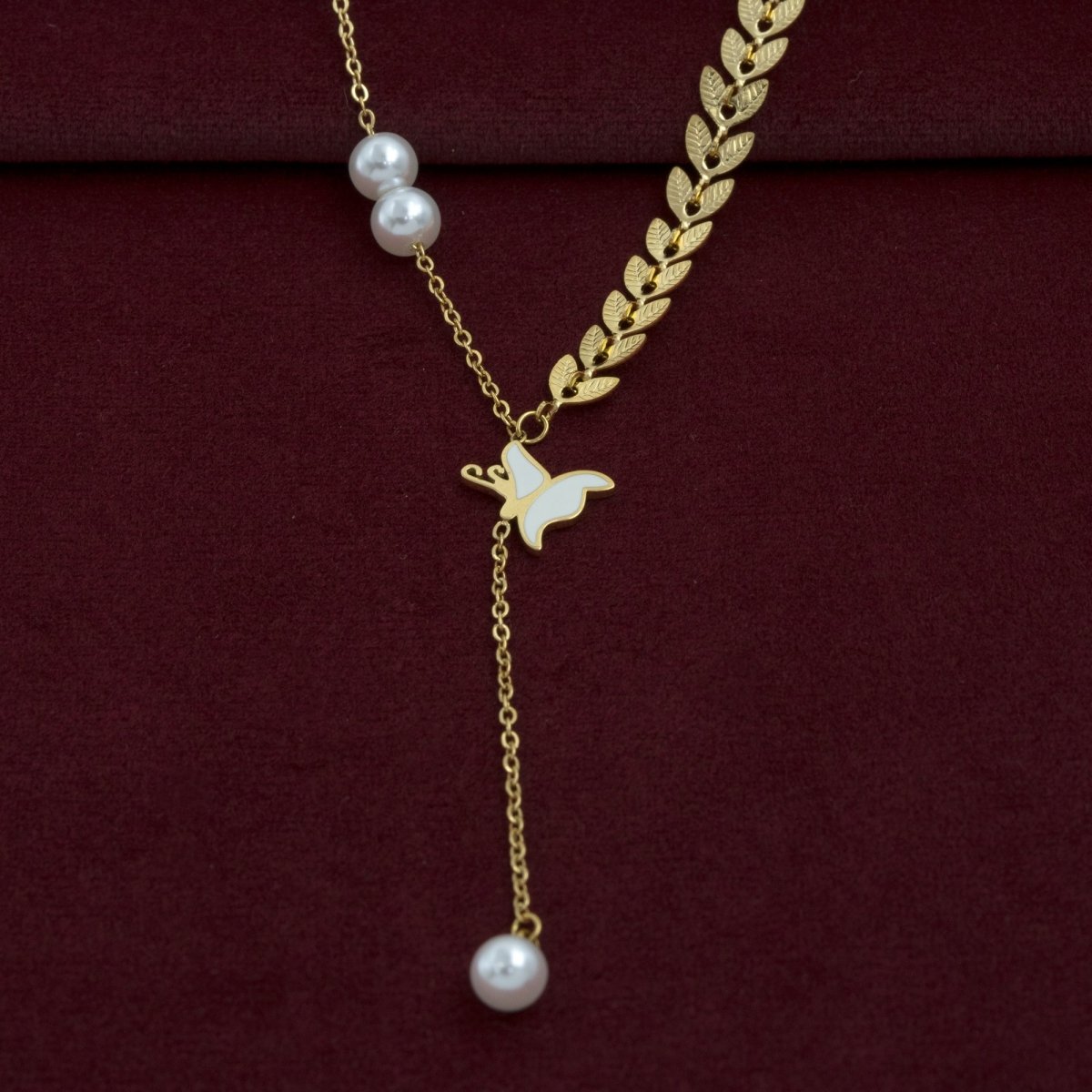 Artklim Gold Plated Pearl And White Butterfly Pendant Necklace