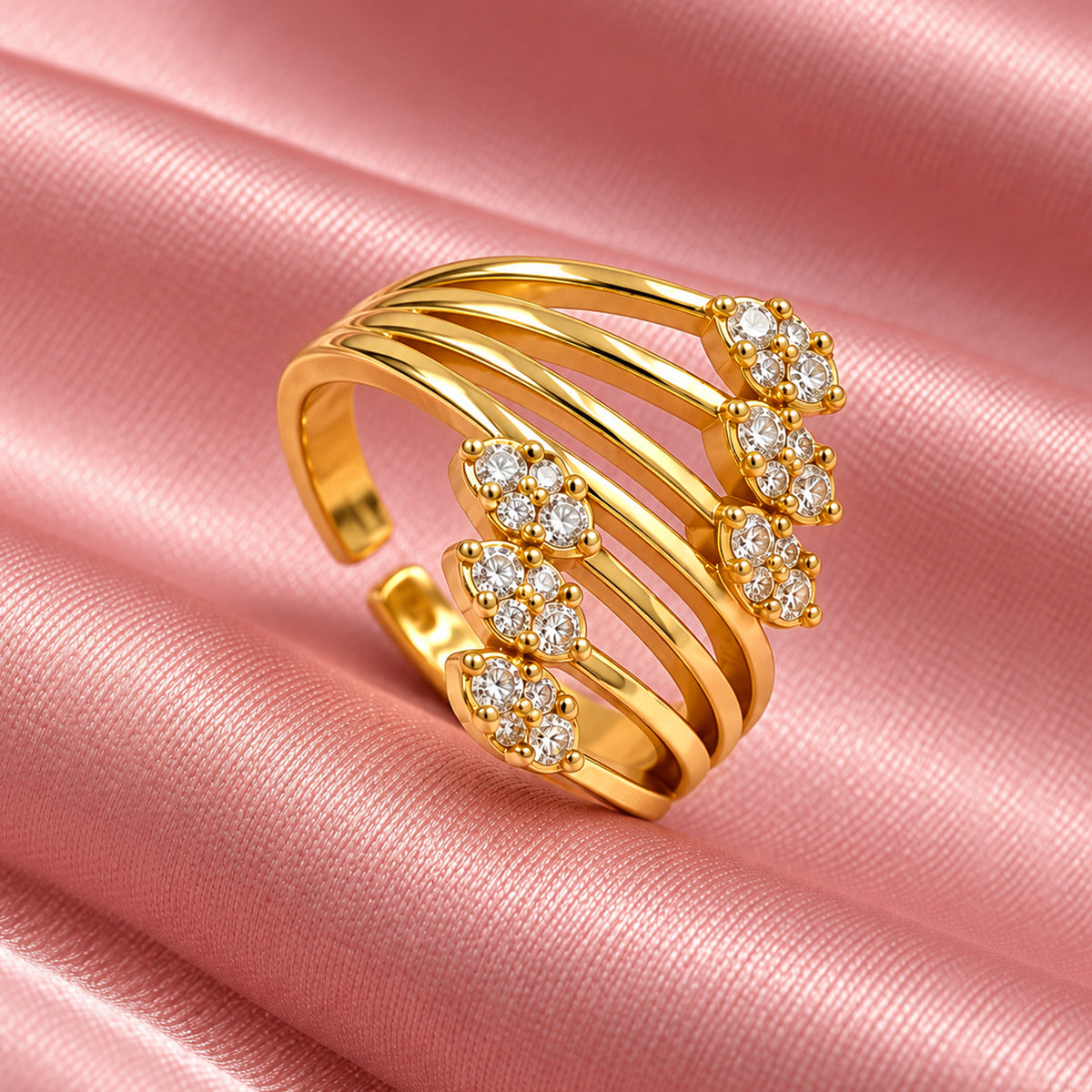 Artklim Glamorous Floral Crystal Statement Gold-Tone Anti-Tarnish Ring